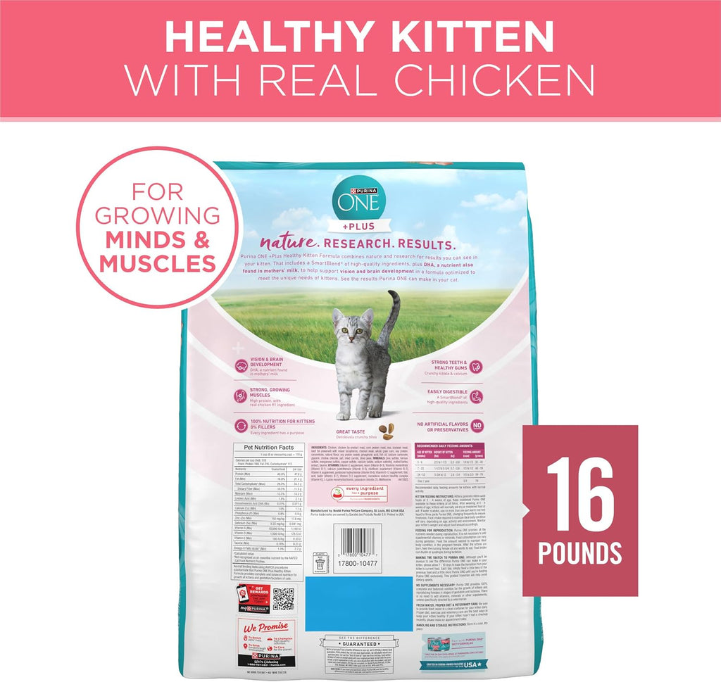 Purina ONE High Protein Natural Kitten Dry Cat Food, 16 lb Bag