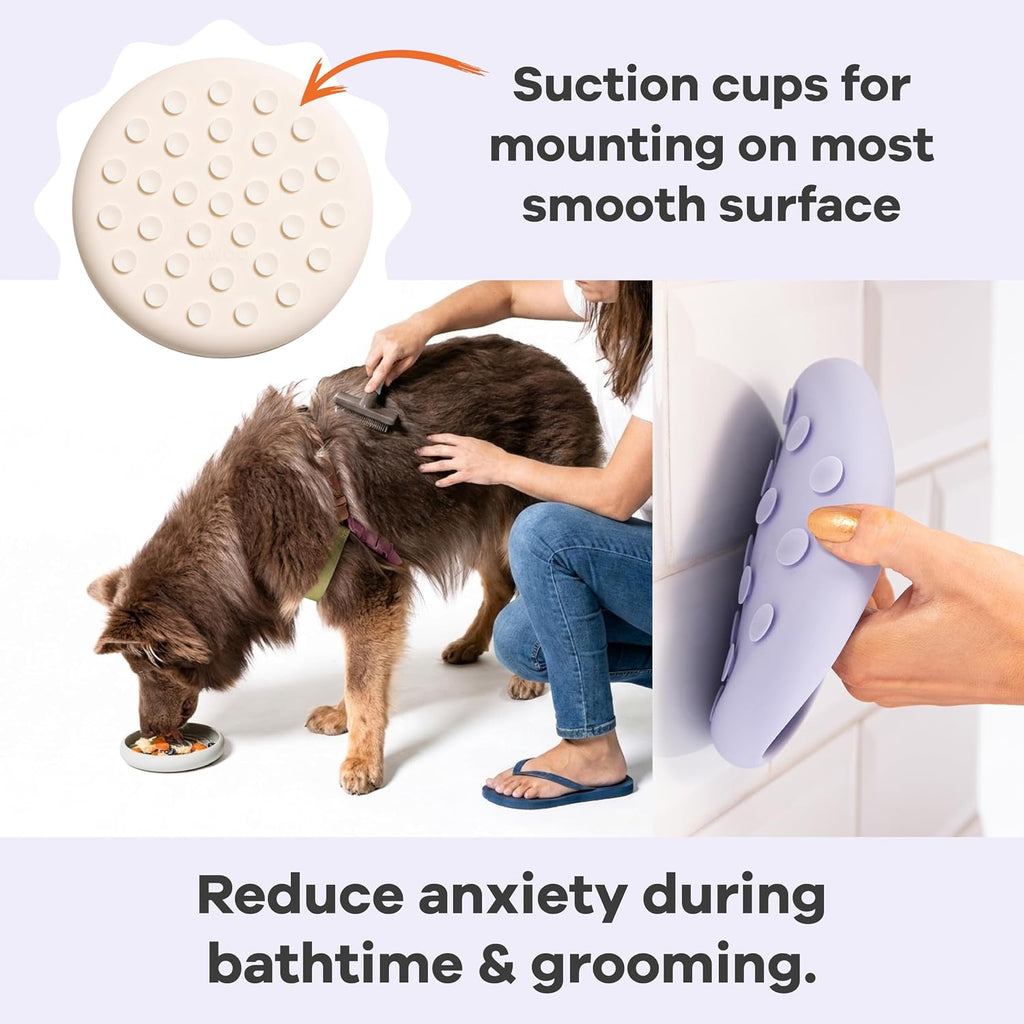 Large Lick Dish - Silicone Lick Mat + Slow Feeder for Cats & Dogs (Almond)