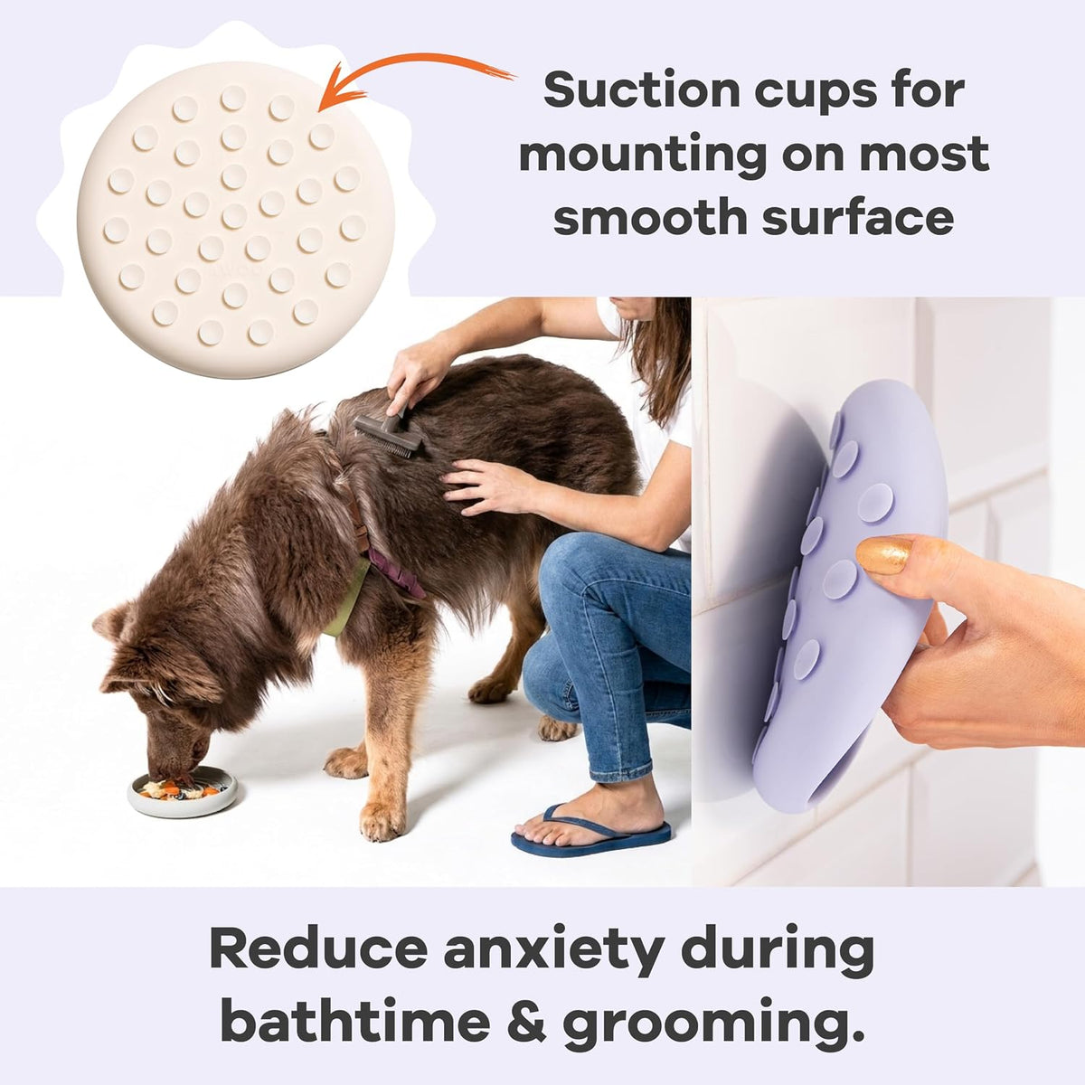 Large Lick Dish - Silicone Lick Mat + Slow Feeder for Cats & Dogs (Almond)