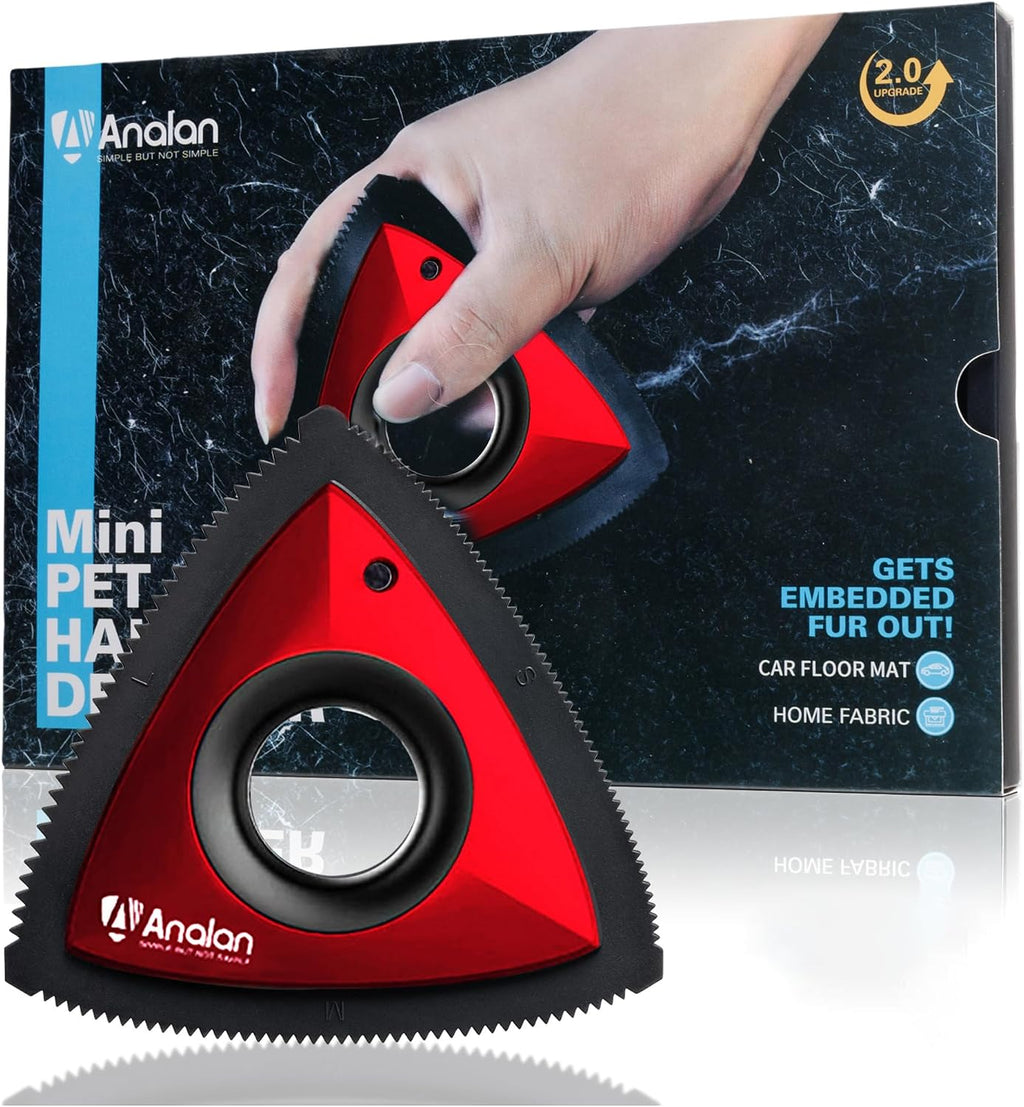 Mini Pet Hair Remover for Car Detailing Dog Hair Tool Brush(Red) | Deep Cleaning, Reusable Rubber, Gentle on Fabrics, Triangle Design For Car Interiors, Couch, Rugs, Carpet, Mats & Furniture 