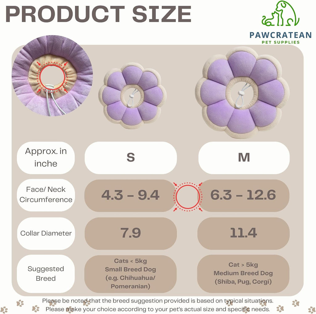 Adjustable Comfy Flower Style Elizabeth Collar for Cats Puppies Soft Recovery Cone Pet Protective Neck Collar (Purple, Small)