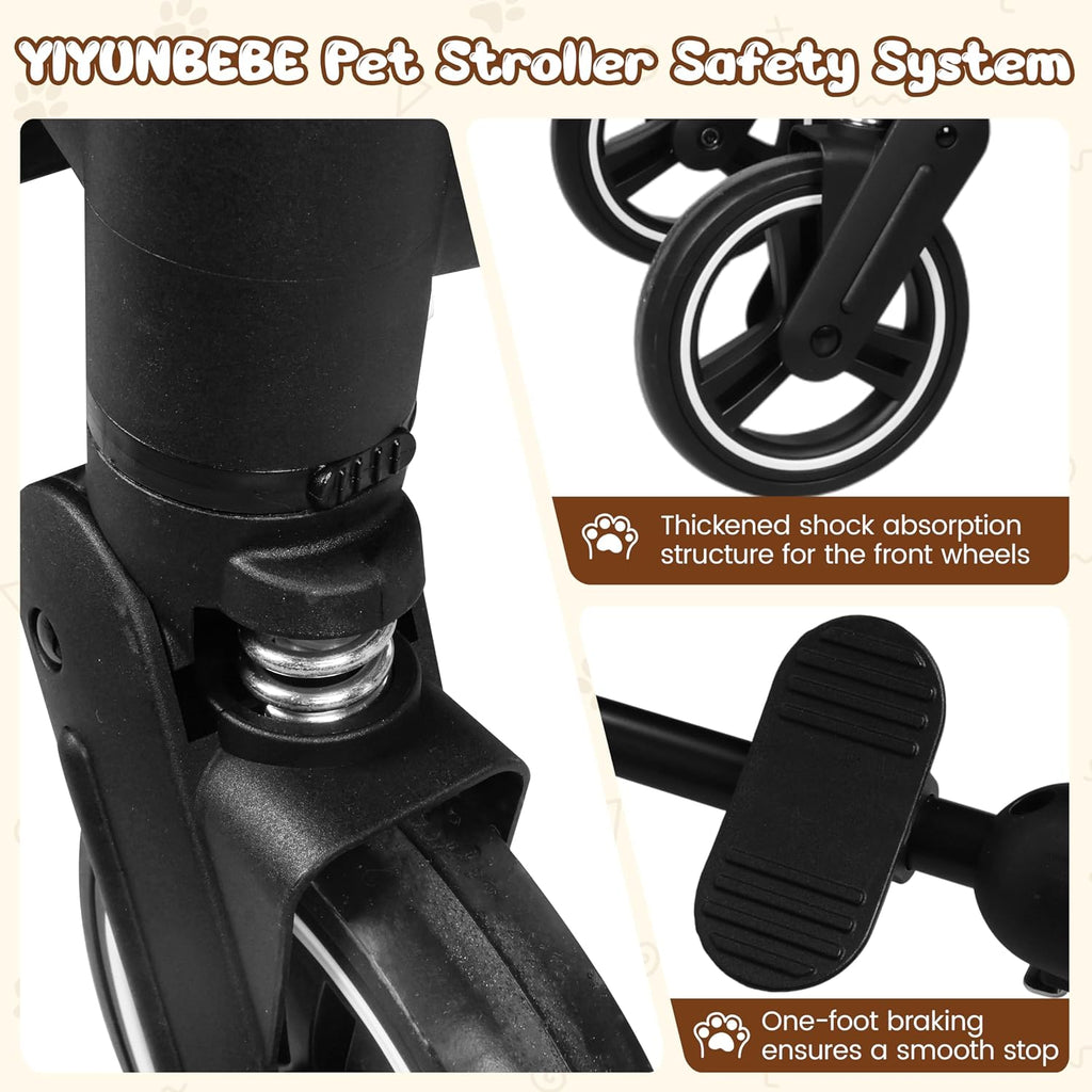 Foldable Double Pet Stroller for 2 Small Medium Cats Dogs