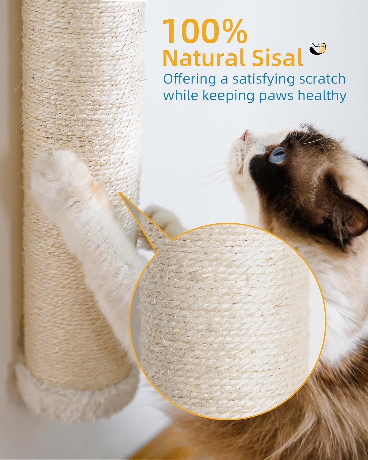 Aechonow 34" Cat Scratching Post, Sisal Wall Mounted Cat Scratcher for Cats