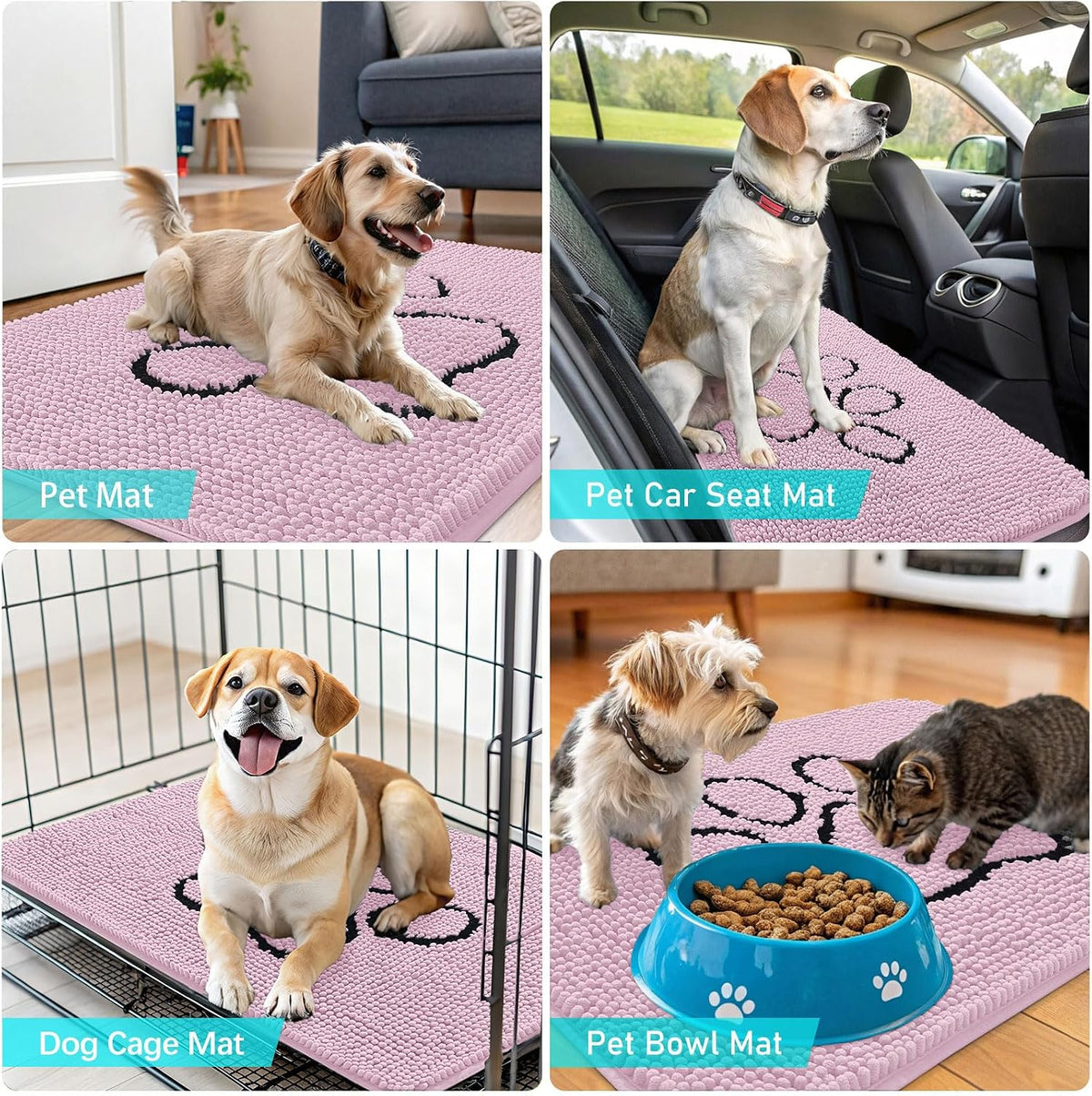 OLANLY Dog Door Mat for Muddy Paws 48x30, Paw Print Design Chenille Mud Mat