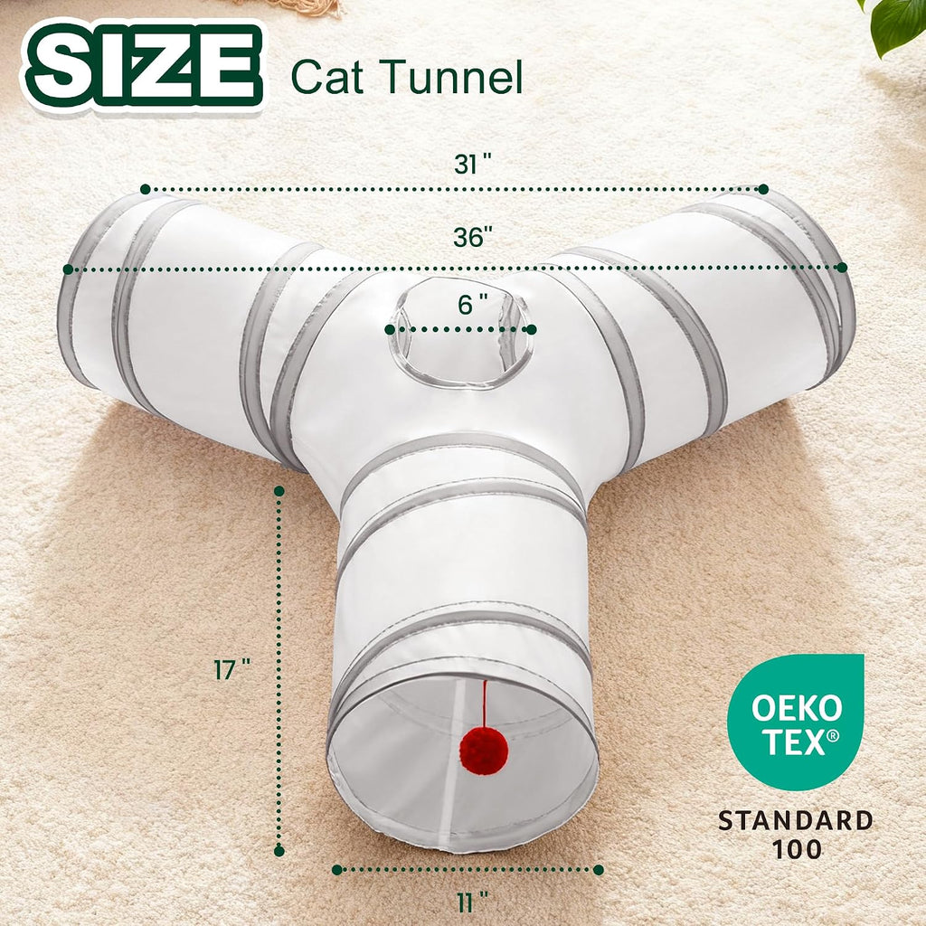 Love's cabin Cat Tunnel for Indoor Cats, 3-Way Collapsible Play Tunnel