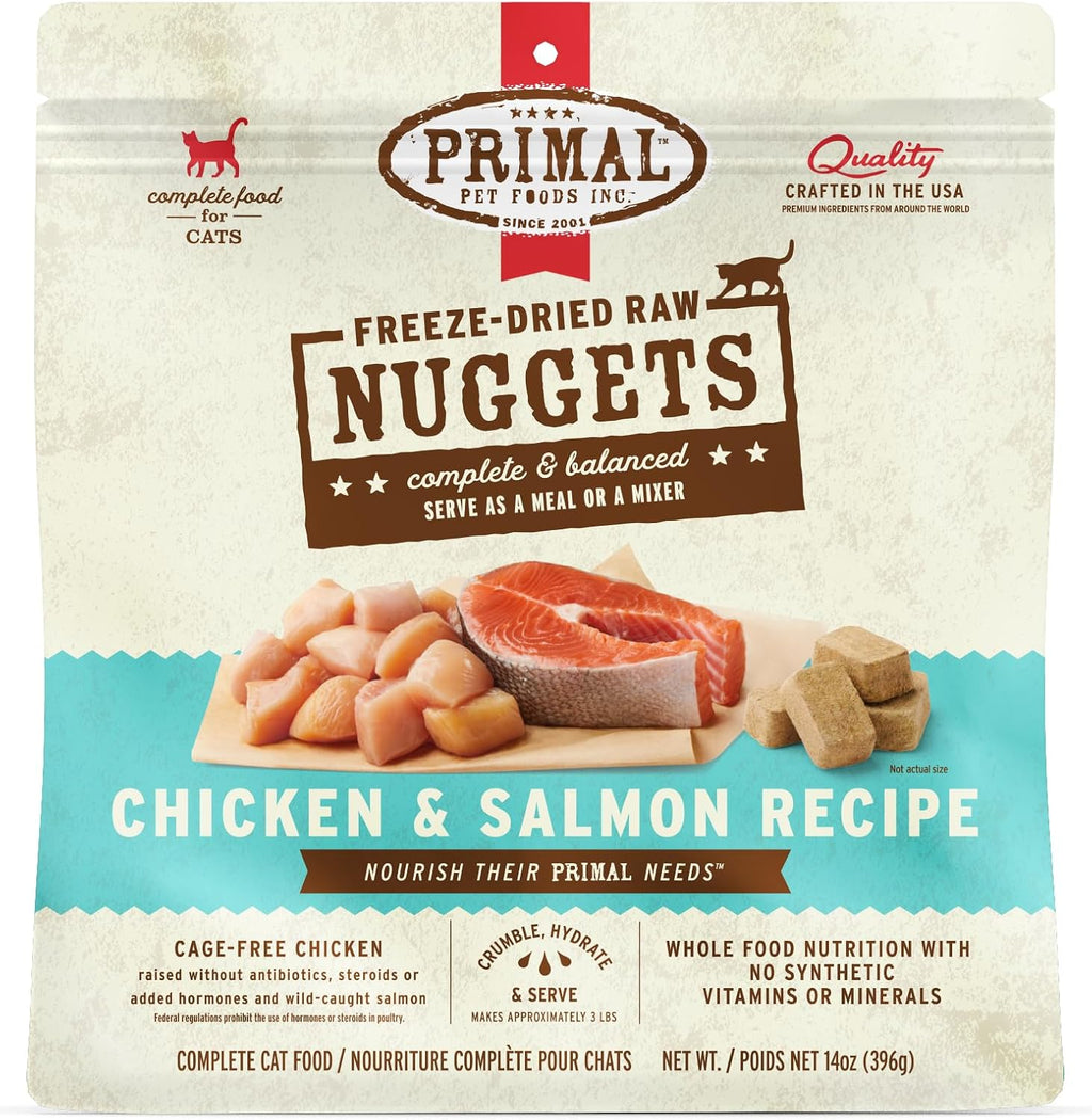 Primal Freeze Dried Raw Cat Food Nuggets, Chicken & Salmon, 14 oz
