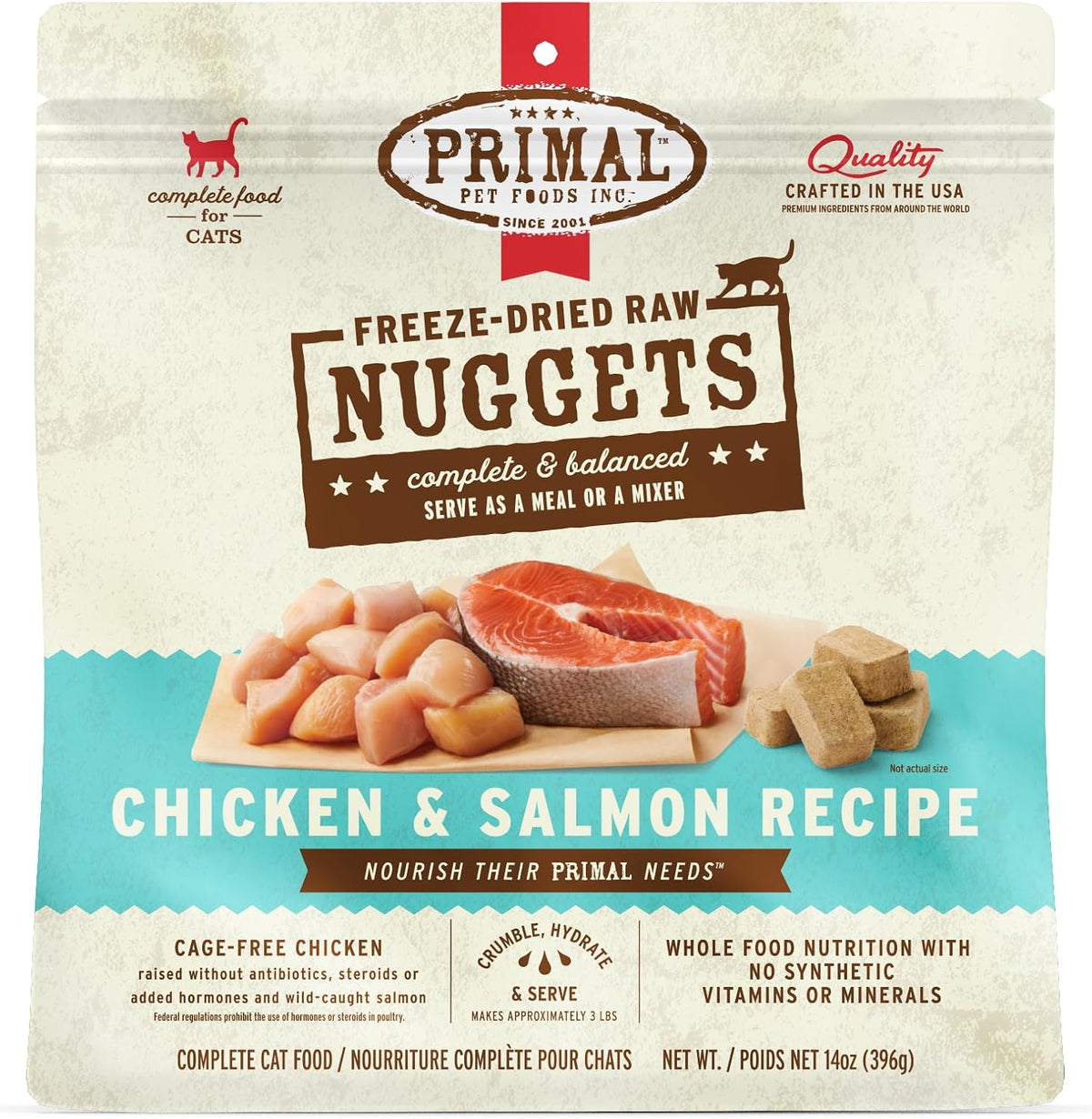 Primal Freeze Dried Raw Cat Food Nuggets, Chicken & Salmon, 14 oz