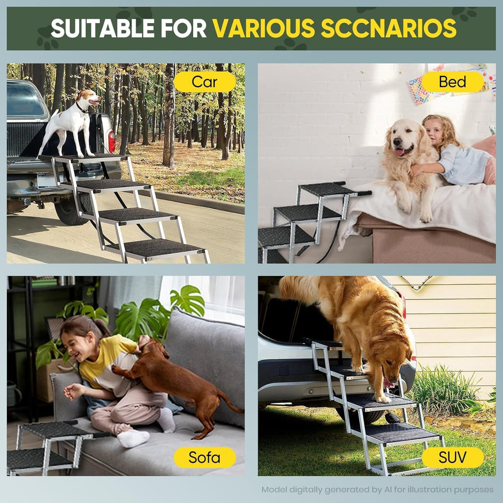 Sakerplus Dog Stairs for Large Dogs, 17.7” Wide Dog Ramps for Car 5 Steps