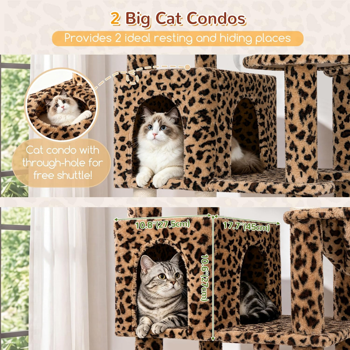 Globlazer 82in Leopard Extra Large Cat Tree for Indoor Large Cats, S82