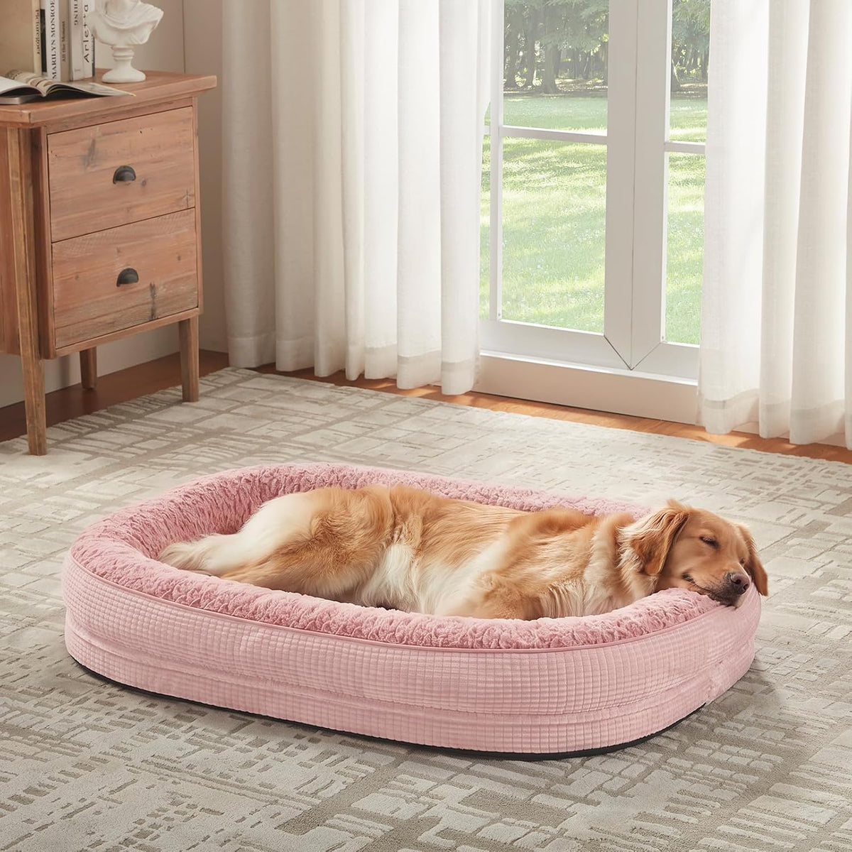 JOEJOY XL Orthopedic Dog Bed for Large Dogs, 360° Oval Bolster, 45"