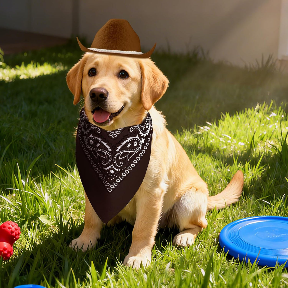 choyaxo Dog Cowboy Hat Dog Cowboy Costume for Small Pet Dogs Cat Cowboy Hat with Bandana Scarf Set Party Accessories (Brown, Medium)