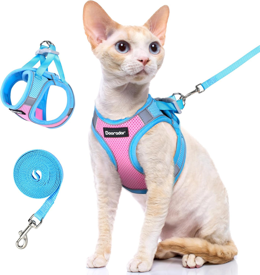Dooradar Cat Harness and Leash Set, Easy-on Vest, Pink & Blue