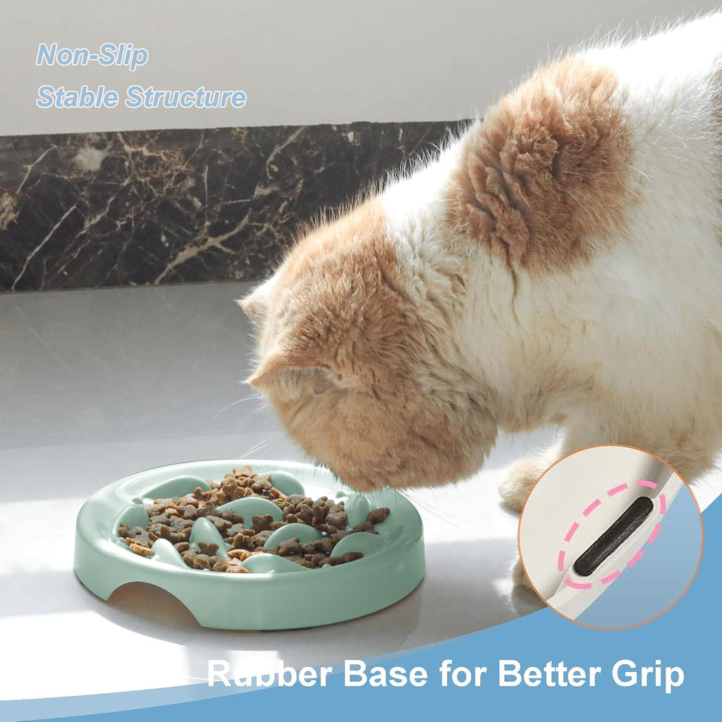 Slow Feeder Bowl for Cats and Small Dogs,Cilkus Fish Pool Design, Fun Interactive Bloat Stop Puzzle Feeder Bowl Healthy Eating Diet Made of Melamine Food Grade Material Dishwasher Safe (Green)