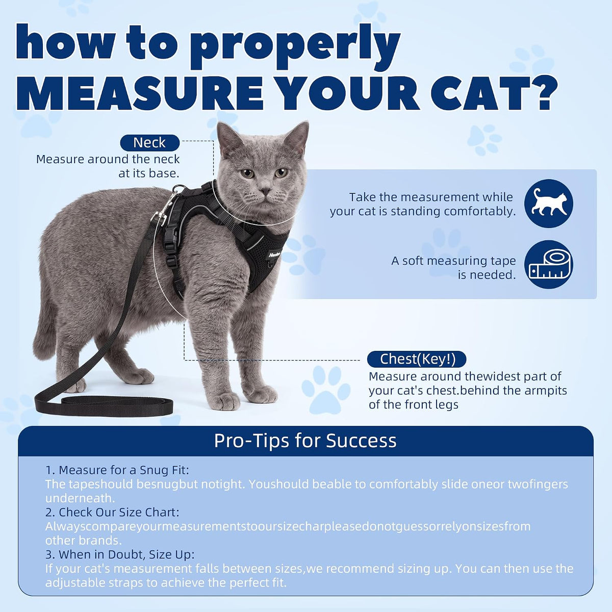 Escape-Proof Cat Harness & Leash Set | Adjustable Reflective Design | Breathable Lightweight Comfort | Quick & Easy to Wear | Safe Fit for Small, Medium & Large Cats-Black,S