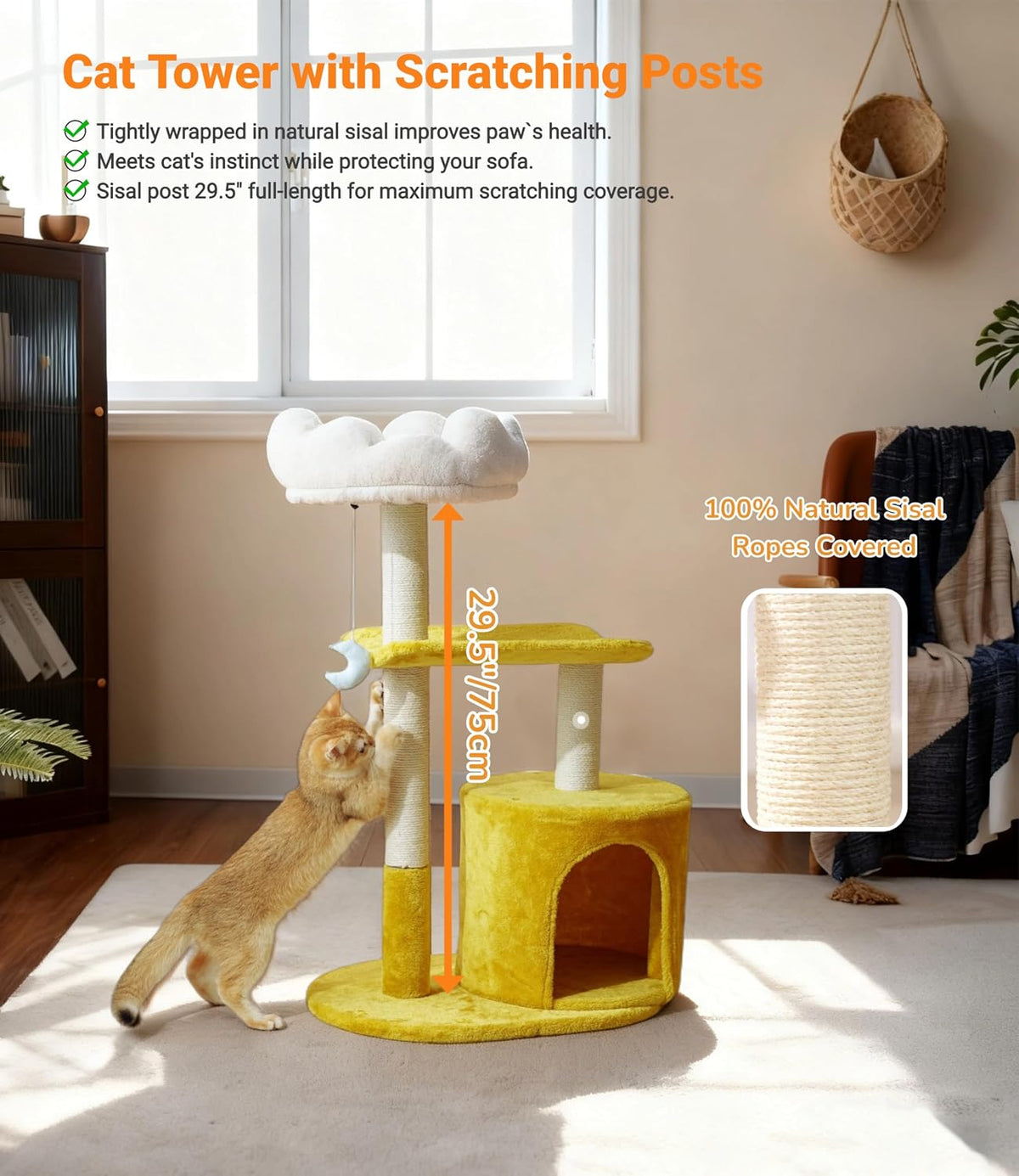Happi N Pets 33" Cloud Cat Tree Tower, Cozy Bed & Large Condo for All Cats