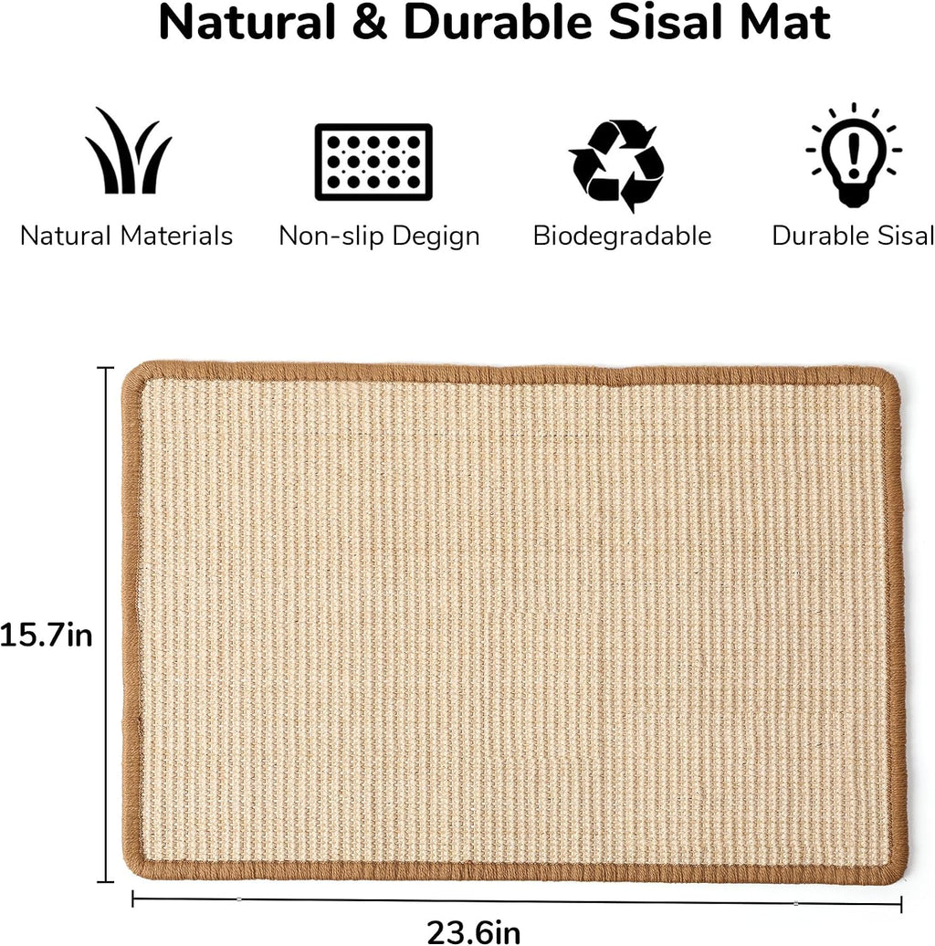 FUKUMARU Cat Scratcher Mat, 23.6 X 15.7 Inch Natural Sisal Cat Scratch Mat