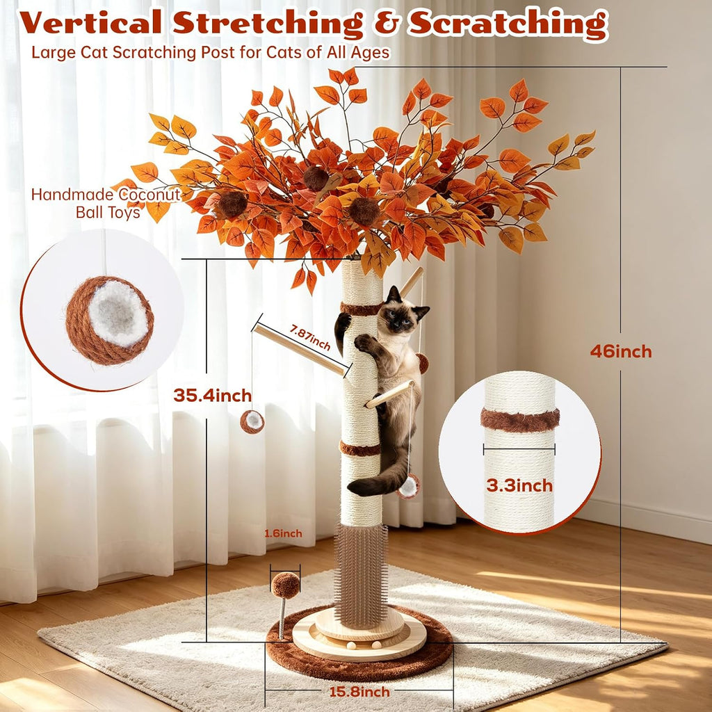 Cat Scratching Post, 46" Tall Scratcher Post for Indoor Adult Cats