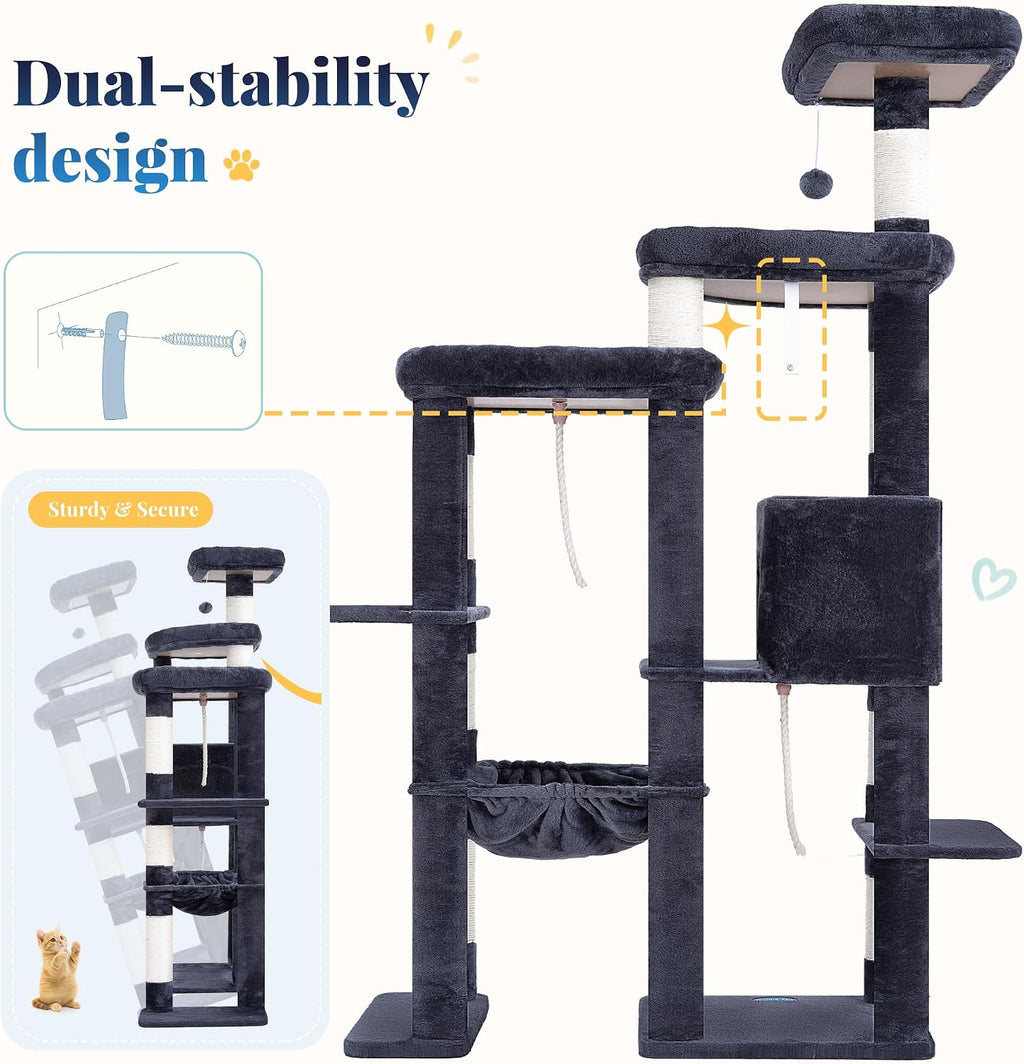 Hey-brother Cat Tree Tower with Stable Extended Base, Big Platform, MPJ078G