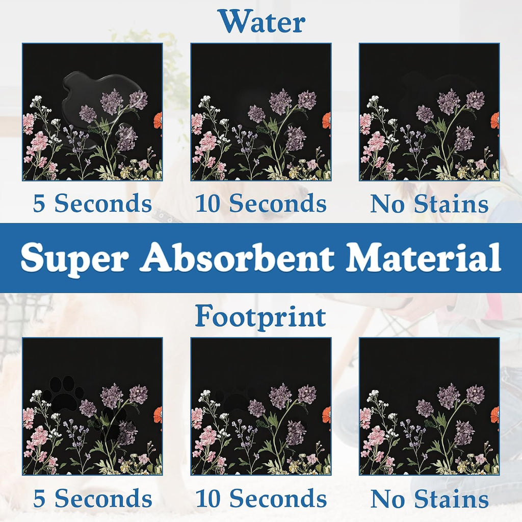 Vintage Wild Herbs Dog Cat Food Mat–Absorbent Waterproof Placemat for Food and Water Bowls, Non Slip Rubber Backing, Feeding Mat for Clean Floors 12"x20"