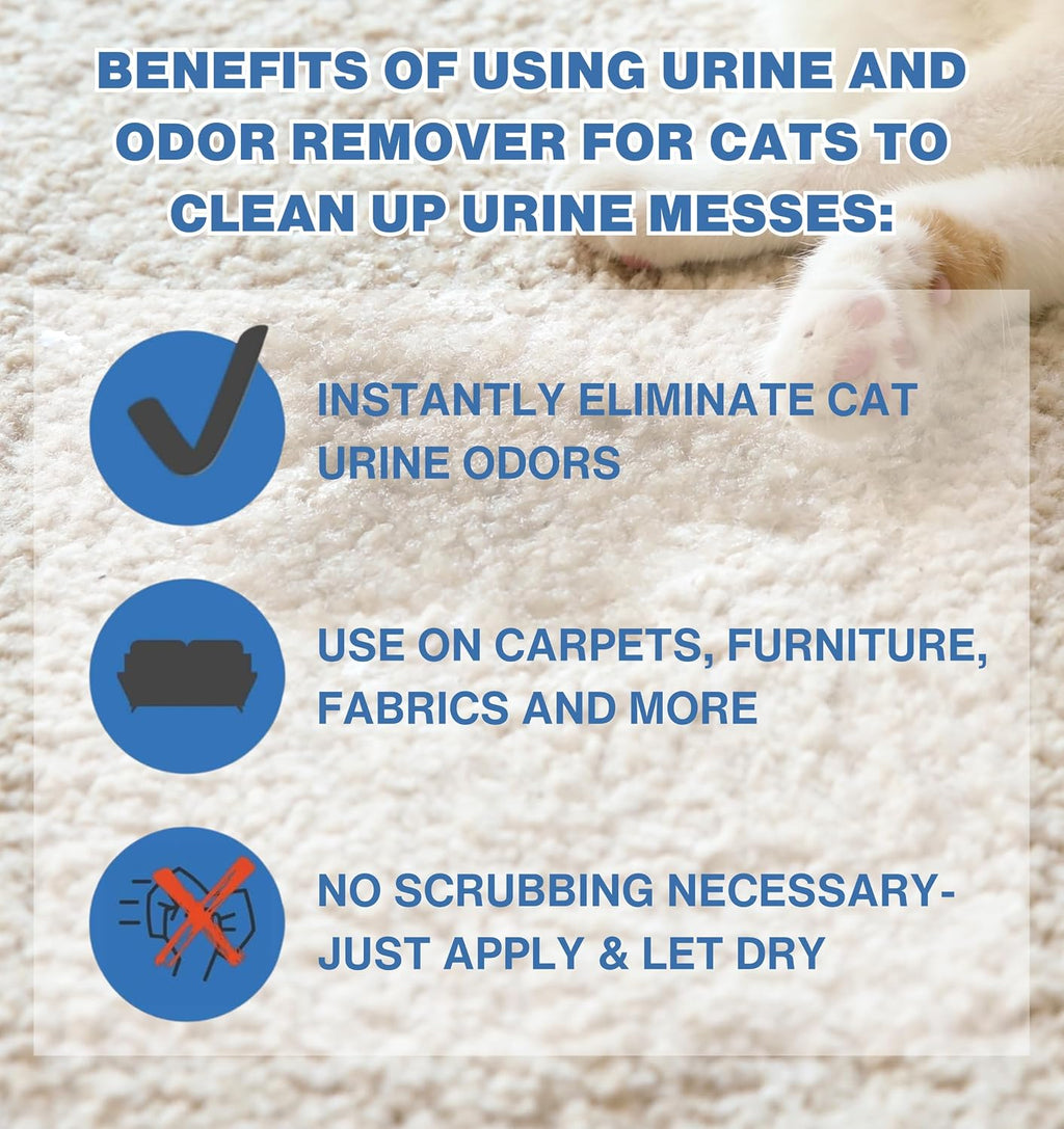 Instantly Urine Odor Remover & Eliminator for Cat Urine - Neutralizer of Cat Pee, Oxidized Based Urine Cleaner Solution for Carpets, Rugs, Mattress, etc. 32 oz bottle (1 Quart)
