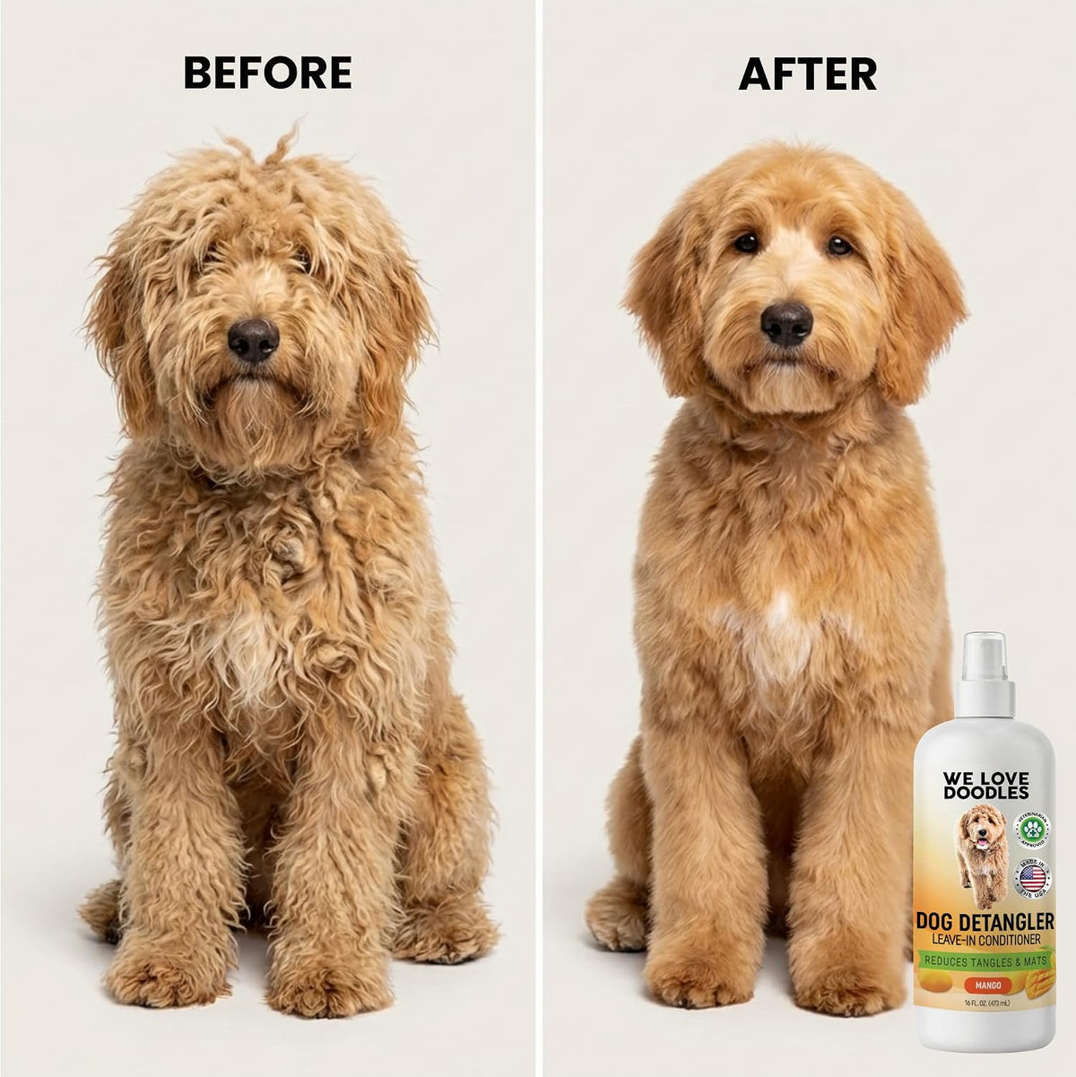 Dog Detangler Spray, Leave-in Conditioner Spray for Dogs, Mango, USA, 16 OZ