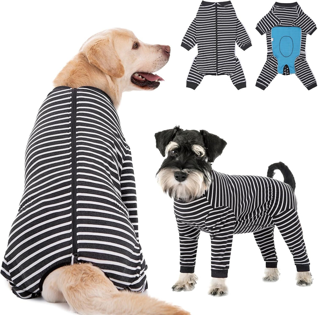 Dog Recovery Suit Full-Zipper After Post-Surgery Large Medium Dogs, Dog Bodysuit for Prevent Licking& Chewing Wounds Onesies Cone Alternative (Grey Stripe, X-Large)
