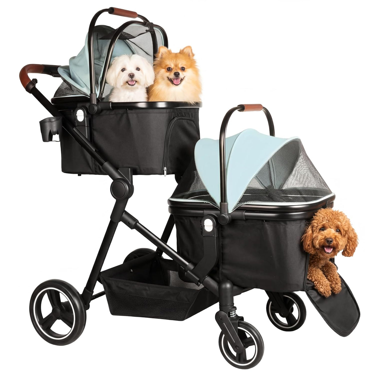 Foldable Double Pet Stroller for 2 Small Medium Cats Dogs