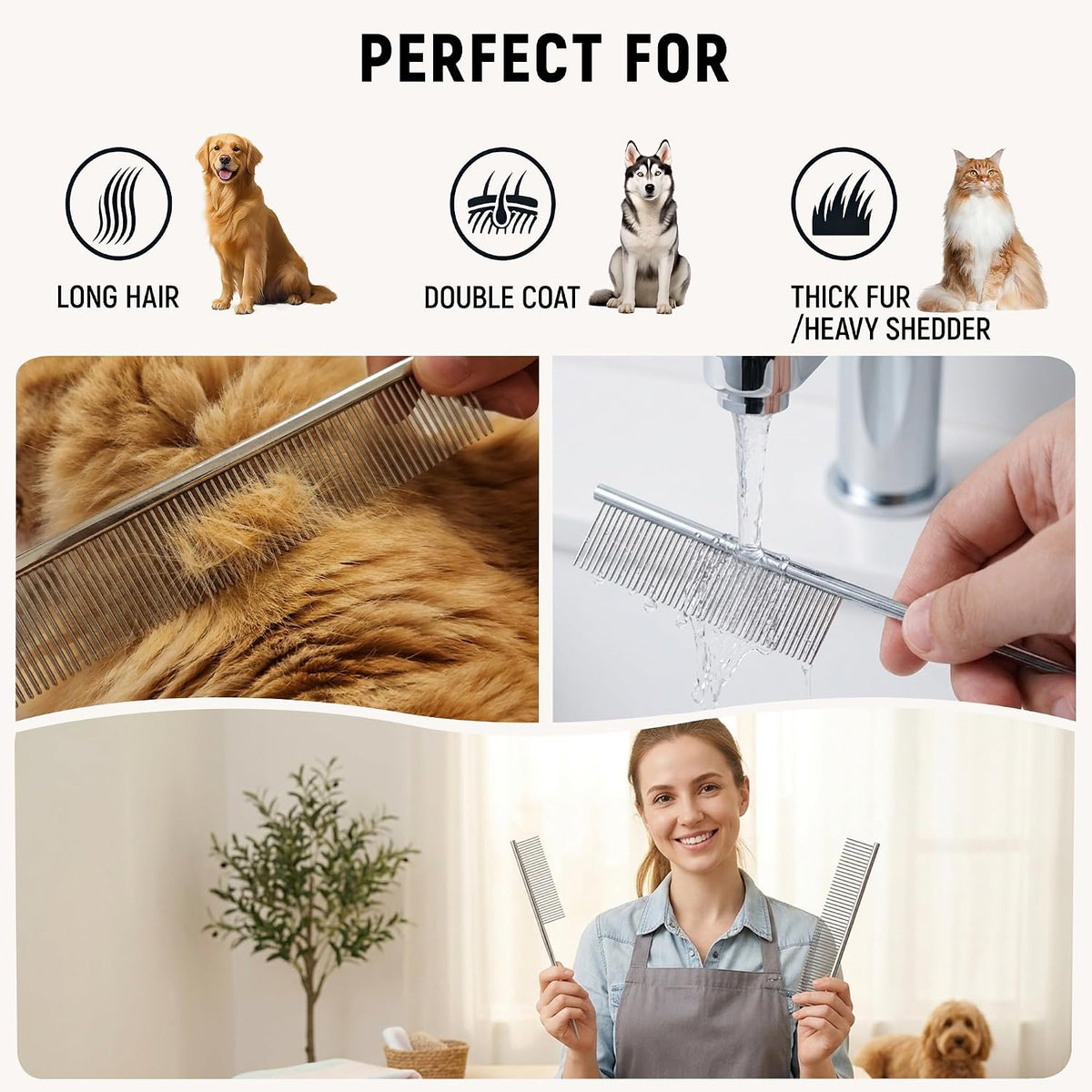 2-Piece Metal Greyhound Comb Set for Long-Haired Dogs & Cats