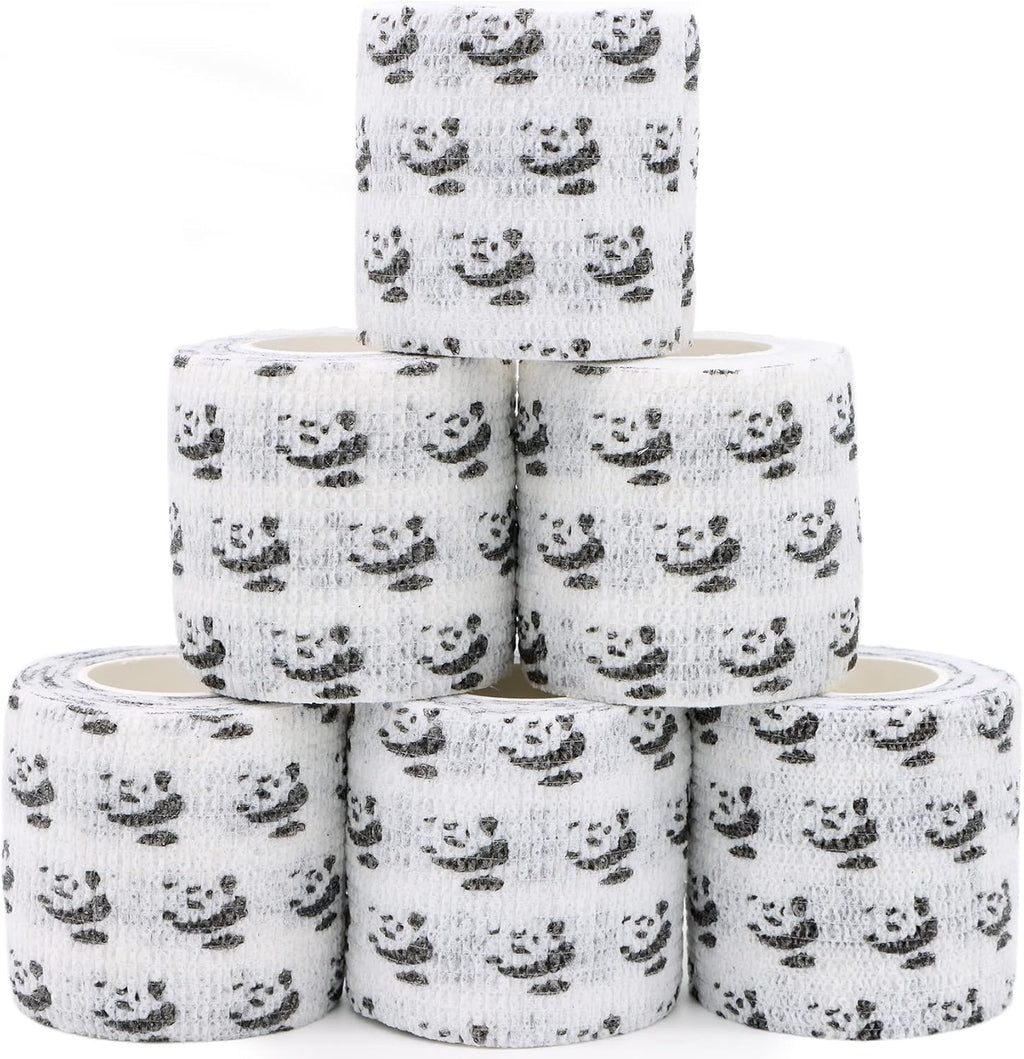 Self Adhesive Bandage Wrap Animal Cohesive Bandage Self Adherent Wrap First Aid Tape for Dogs Cats Horses Birds & Wrist Healing Ankle Sprain (2 Inch Panda 6 Rolls)