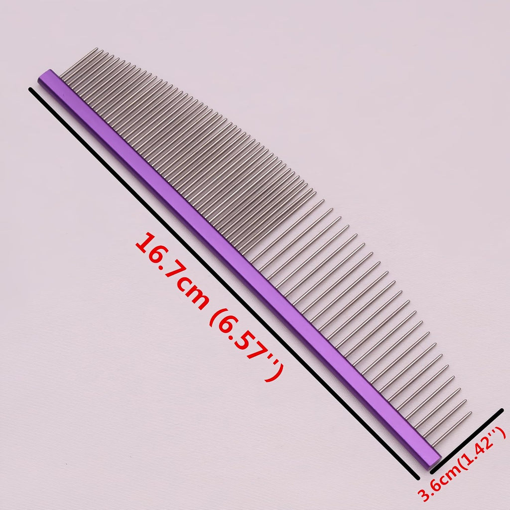 6.57" Crescent Dual-Tooth Wide/Fine Metal Pet Comb for Dogs & Cats