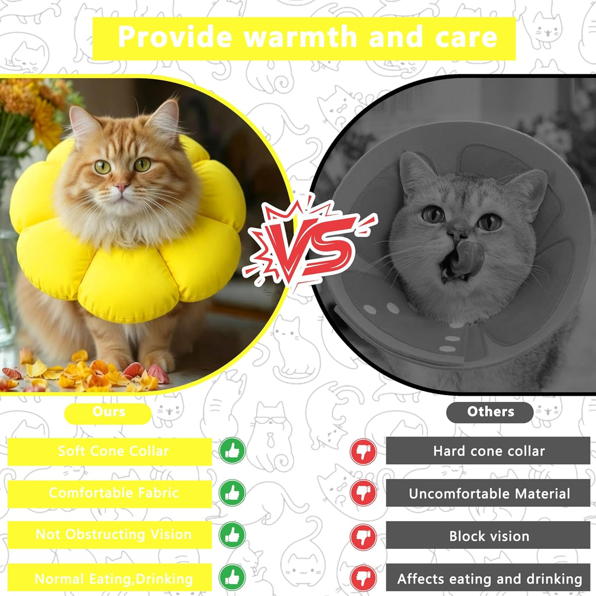 Soft Cat Cone Collar After Surgery, Cat Recovery Collar,Yellow,Medium