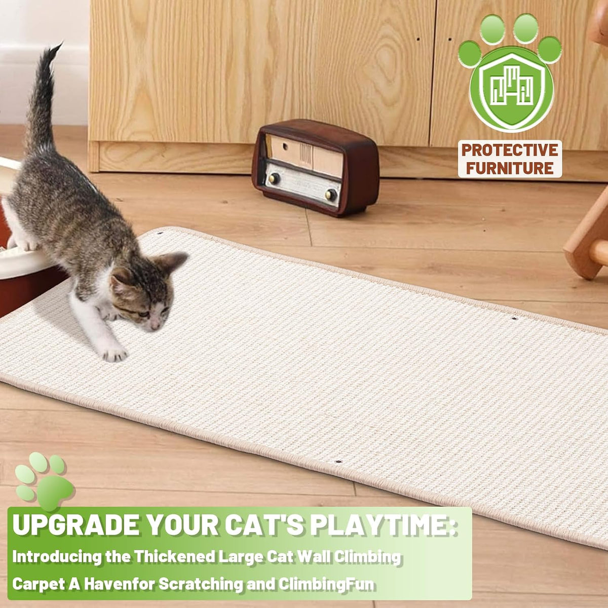 Uranshin Natural Sisal Cat Wall Climbing Carpet, Wall Scratcher Mat Pad