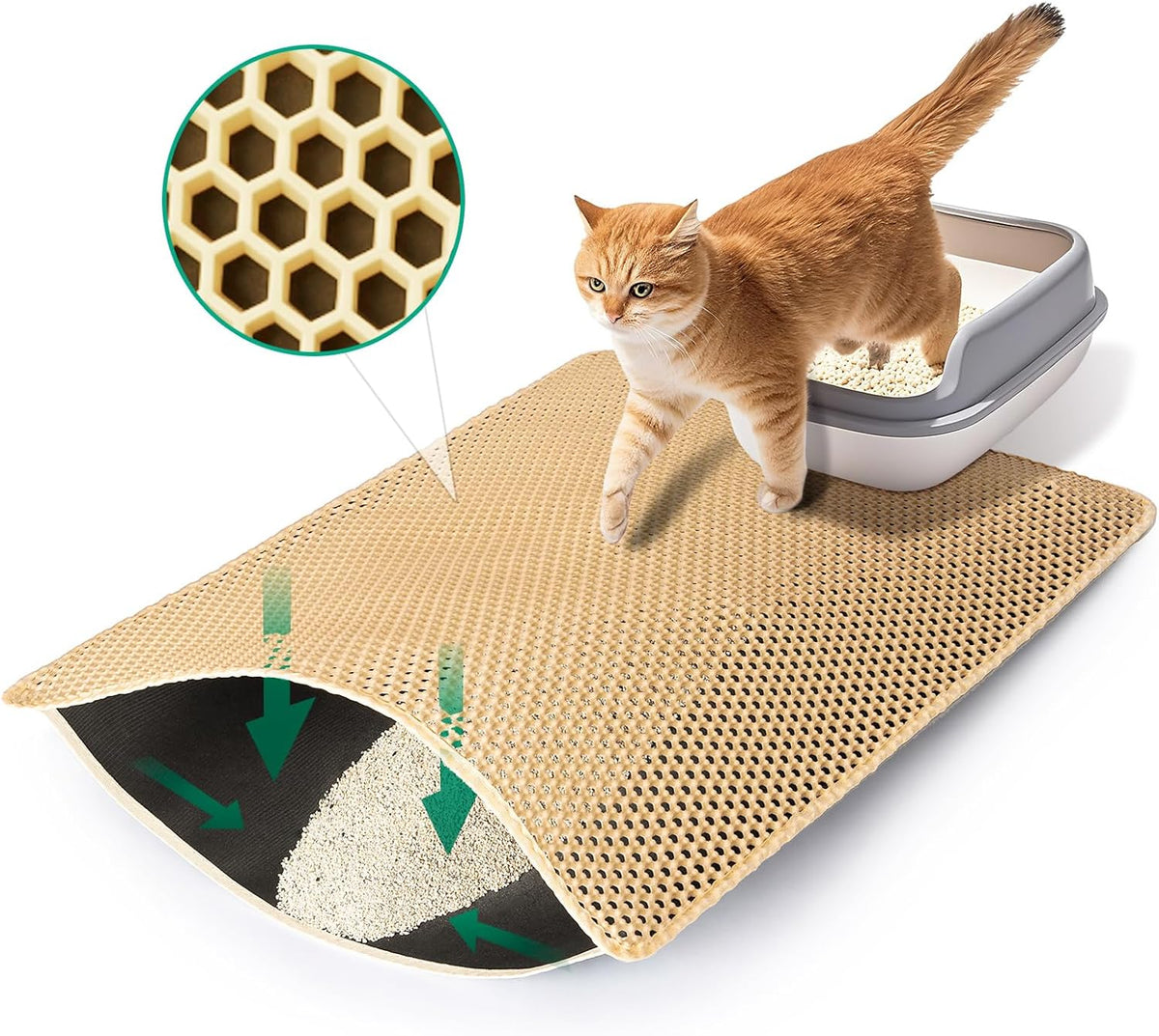 GRELY Cat Litter Mat,25"x16" Litter Box Mat,2 Layer Litter Trapping Mat for Indoor Cats,Litter Catcher Mats. Non-Slip Waterproof Urine Proof, Collapsable