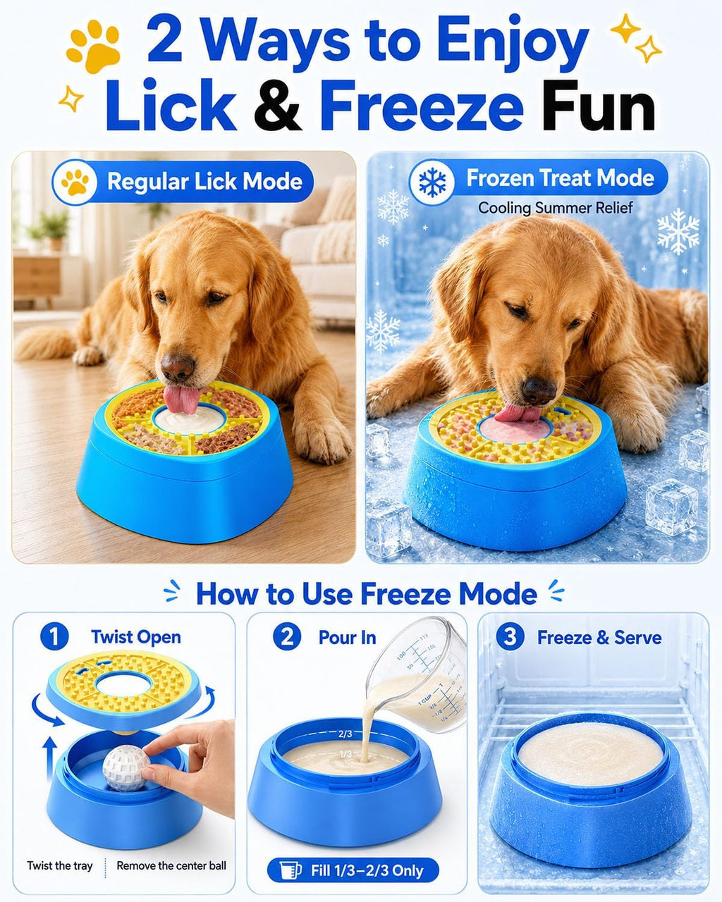 Interactive Slow Feeder Dog Bowl with Rolling Lick Ball for Liquid Treats