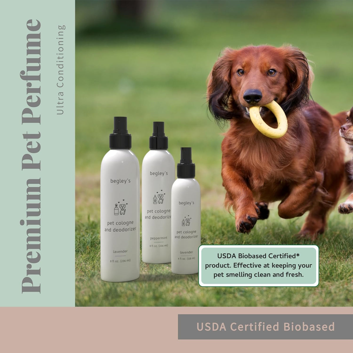 Begley's Pet Cologne and Deodorizer - Premium Essential Oil Dog Perfume Spray Long Lasting and Pet Odor Eliminator - Cat Perfume and Dog Cologne Spray - Baby Powder - 4 oz