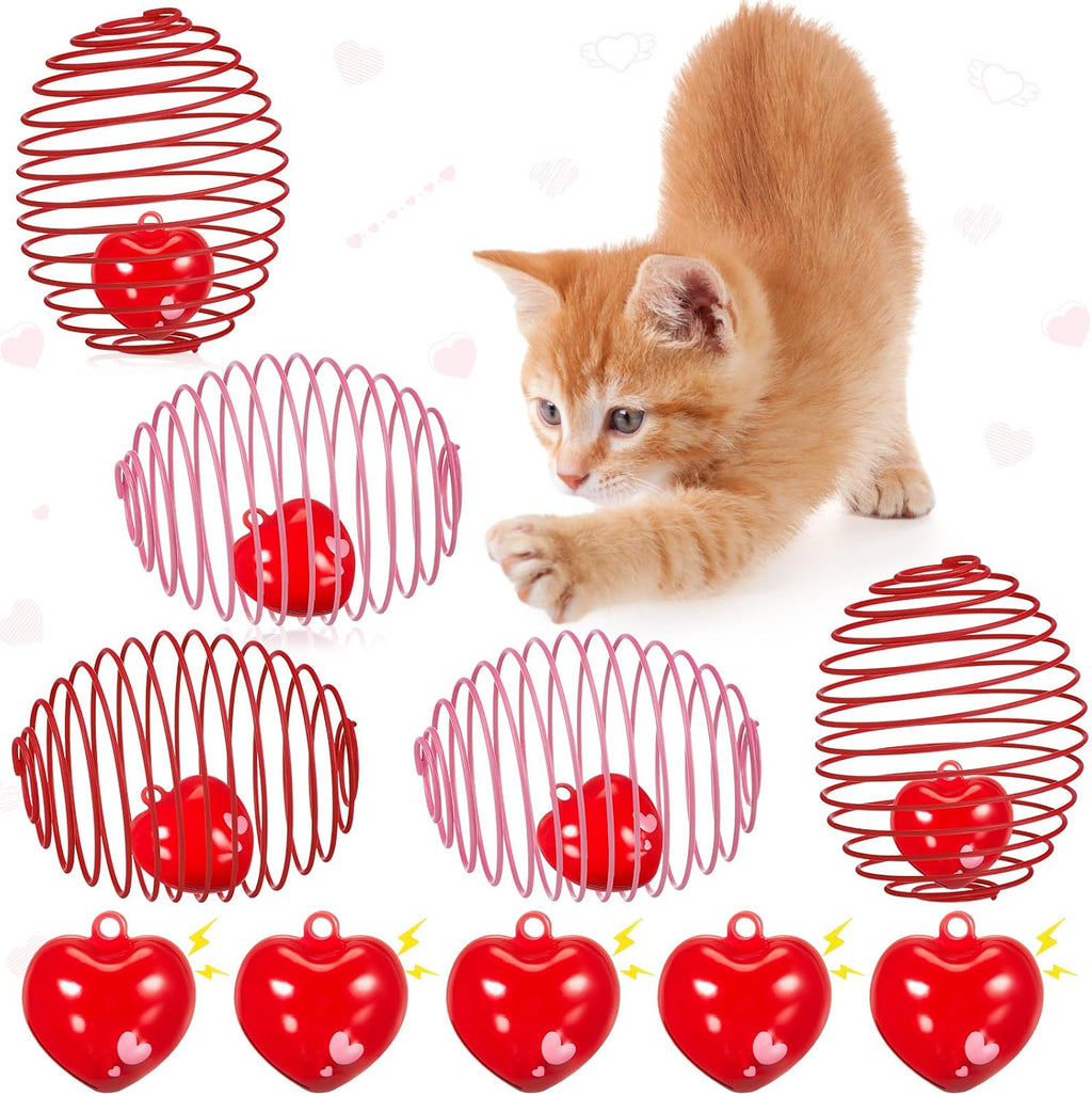 Jecery 5 Pcs Cat Toys Spring,Heart Bel,Pink Red