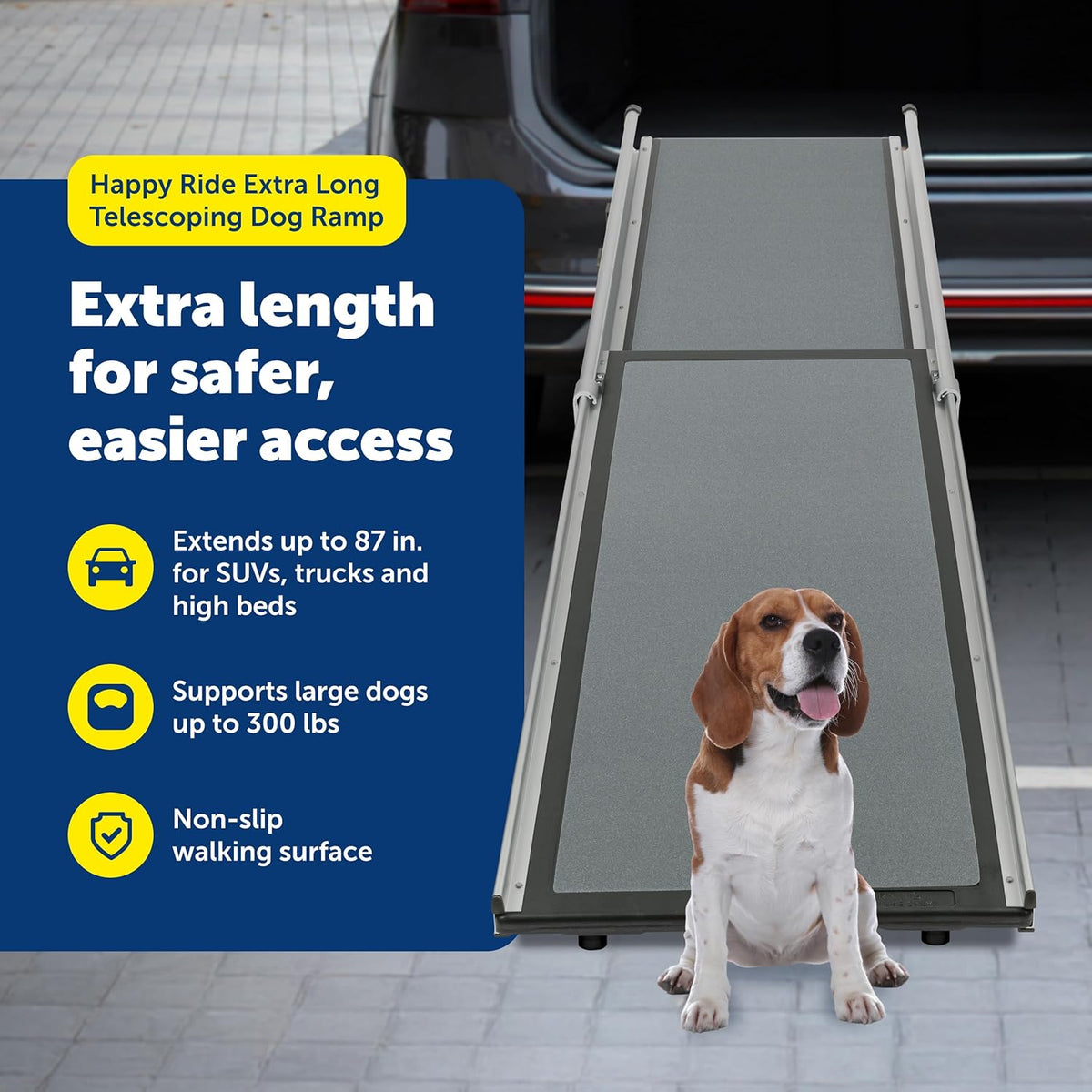 PetSafe Happy Ride Extra Long Telescoping Dog Ramp, Portable Pet Ramp for Cars, Trucks & SUVs with Adjustable Sizing