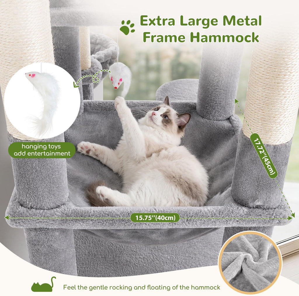 Globlazer S51 Sturdy Cat Tree Tower with Scratching Posts, Light Grey