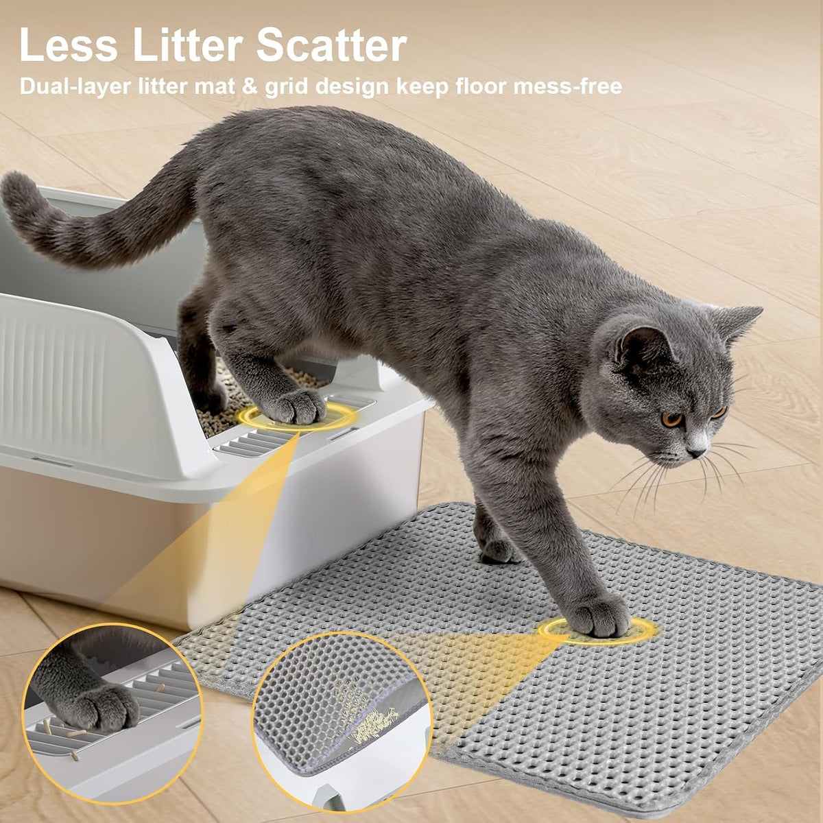 TENTIZON Stainless Steel Cat Litter Box, XL Large Metal Kitty Litterbox with High Side Lids, Litter Mat, Scooper for Big Cats, Kittens, No Odor, No Mess, Leak Proof, Easy Clean, Non Stick