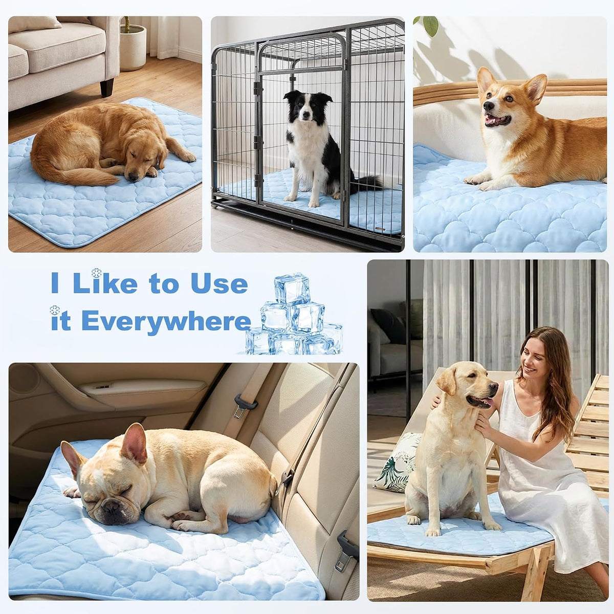 ZOMISIA Cooling Mat for Medium Dogs, Q-Max>0.5 Thin Breathable Crate Pad for Pet, Portable Washable Kennel Bed for Summer Active Dog with Chill Cool Soothing Fabric to Rapid Cooling, 29x18, Blue