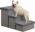 Zerbuger Dog Stairs with Storage, Grey Furry Lids 3 Steps Dog Ramp no Condo