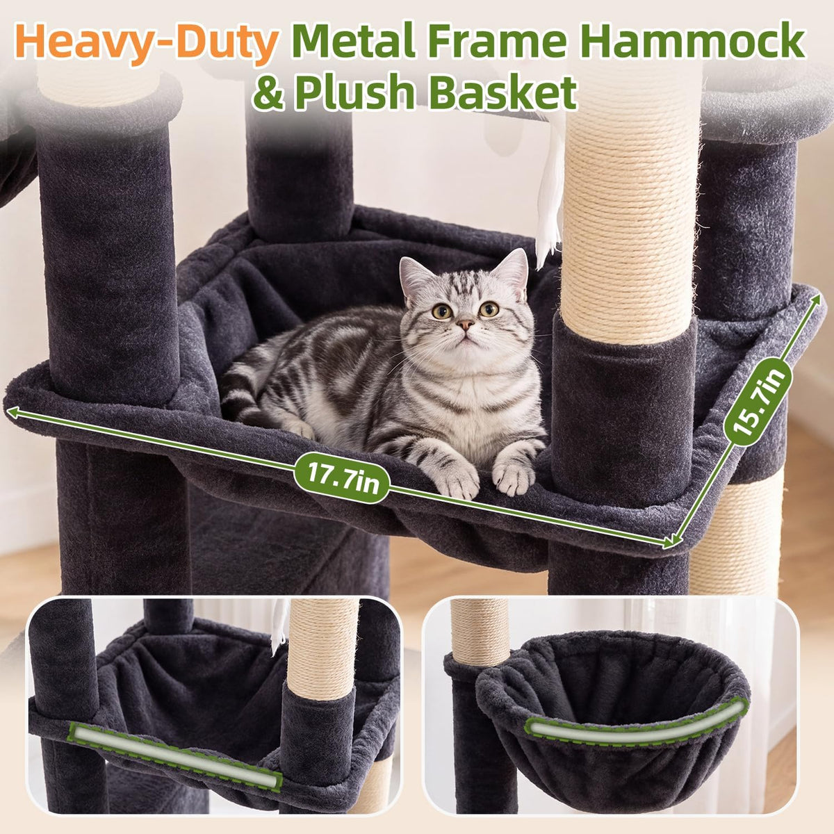 Globlazer Heavy Duty Cat Tree Tower for Large Indoor Cats, F52J, Dark Grey