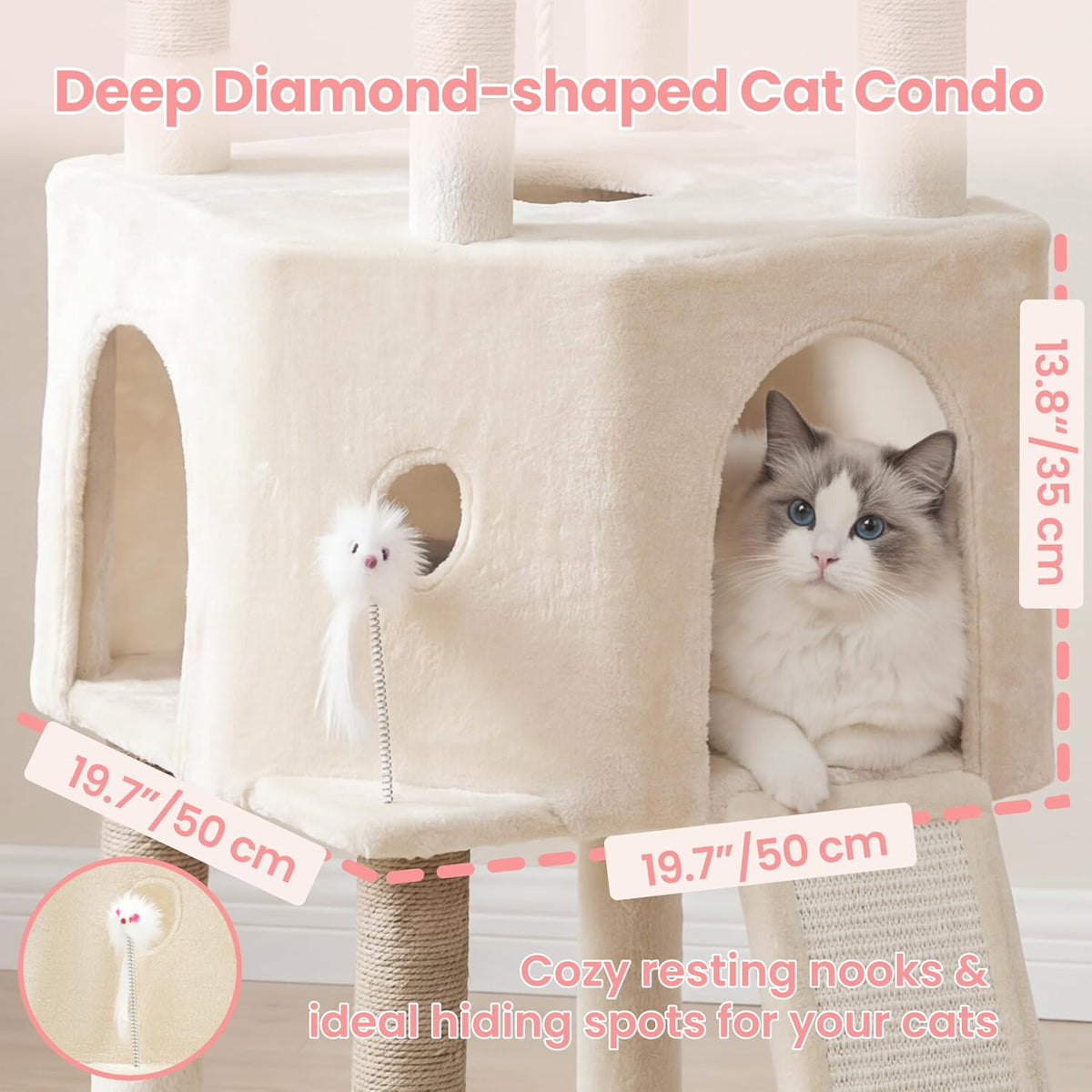 Cat Tree, 61 Inch Tall Cat Tower, Diamond-Shaped Cat Cave VCT001MJ