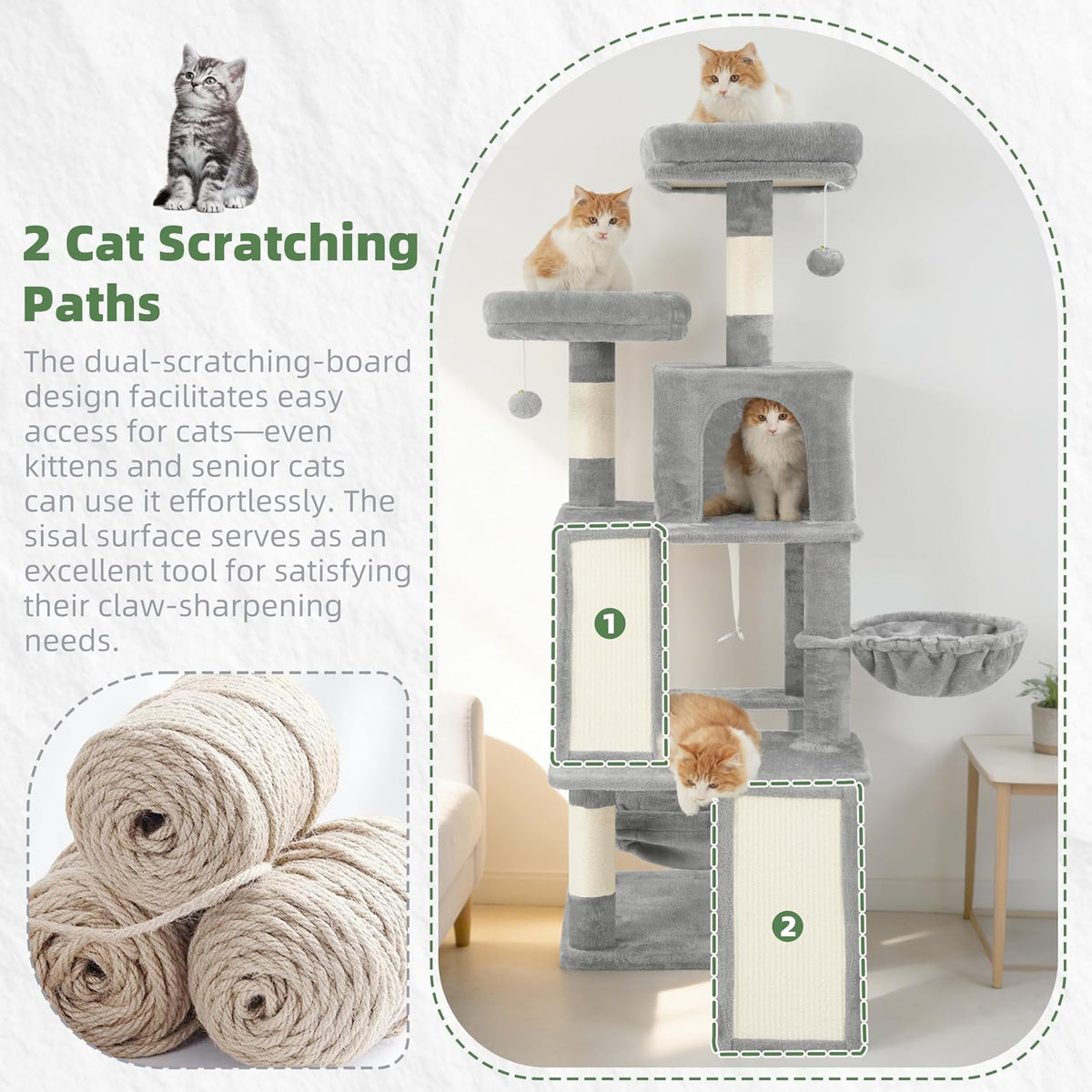 Gitelsnour Cat Tree Tower Multi-Level with 2 Scratching Boards, GCT022W