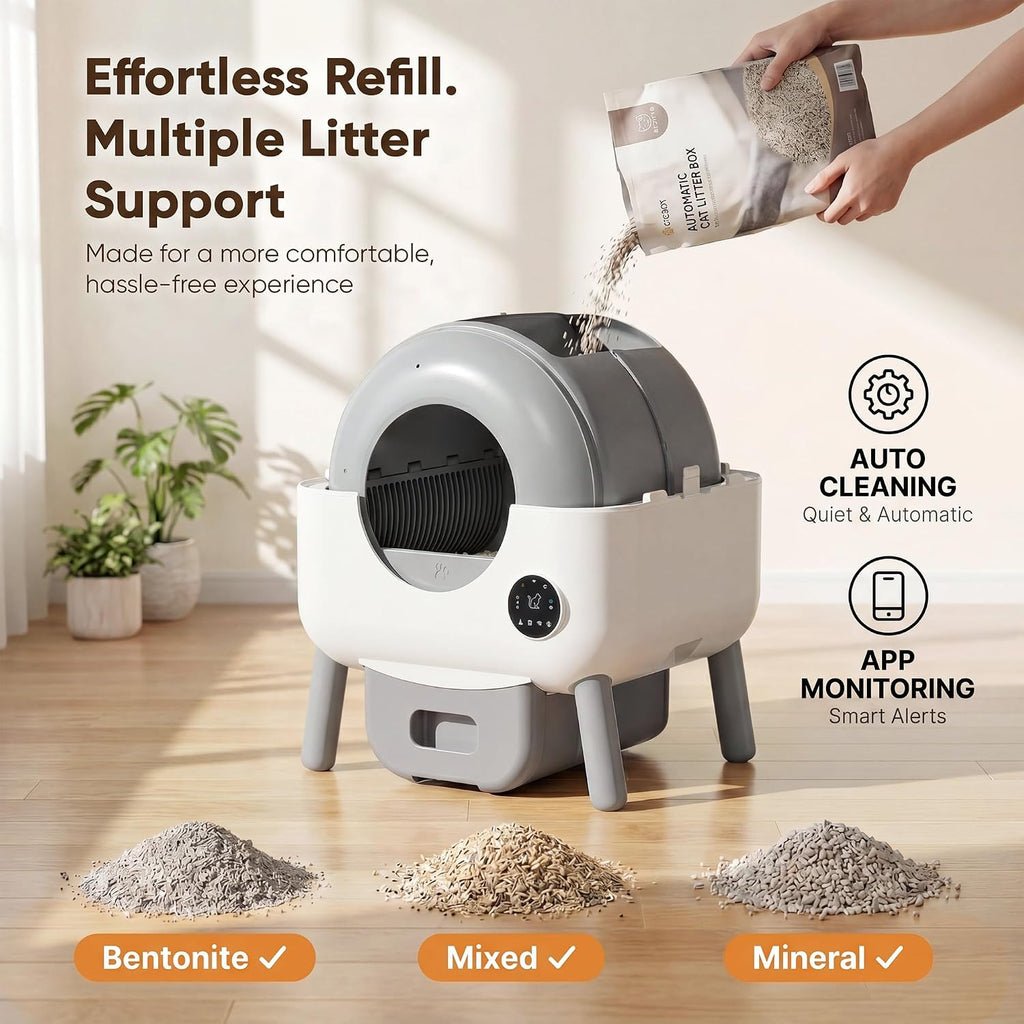 Greesum Self-Cleaning Cat Litter Box with App Control for Multiple Cats