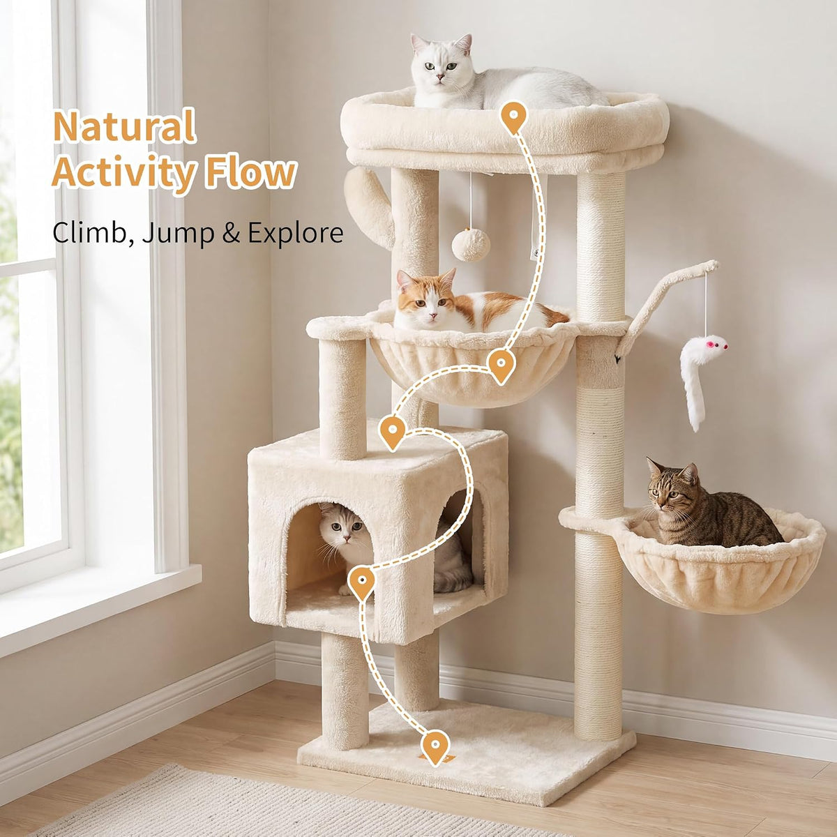Heybly Cat Tree, 39" Tower with All-Sisal Wrapped Scratching Post HCT006SM