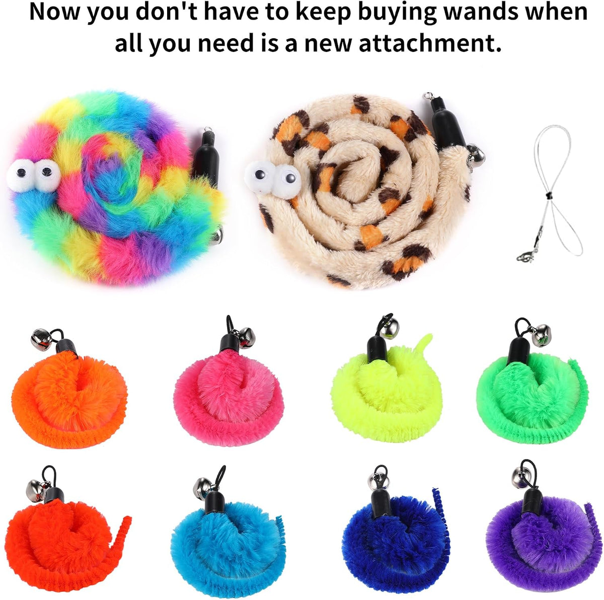 10Pcs Cat Fishing Pole Toy Attachments and 1PC Black String
