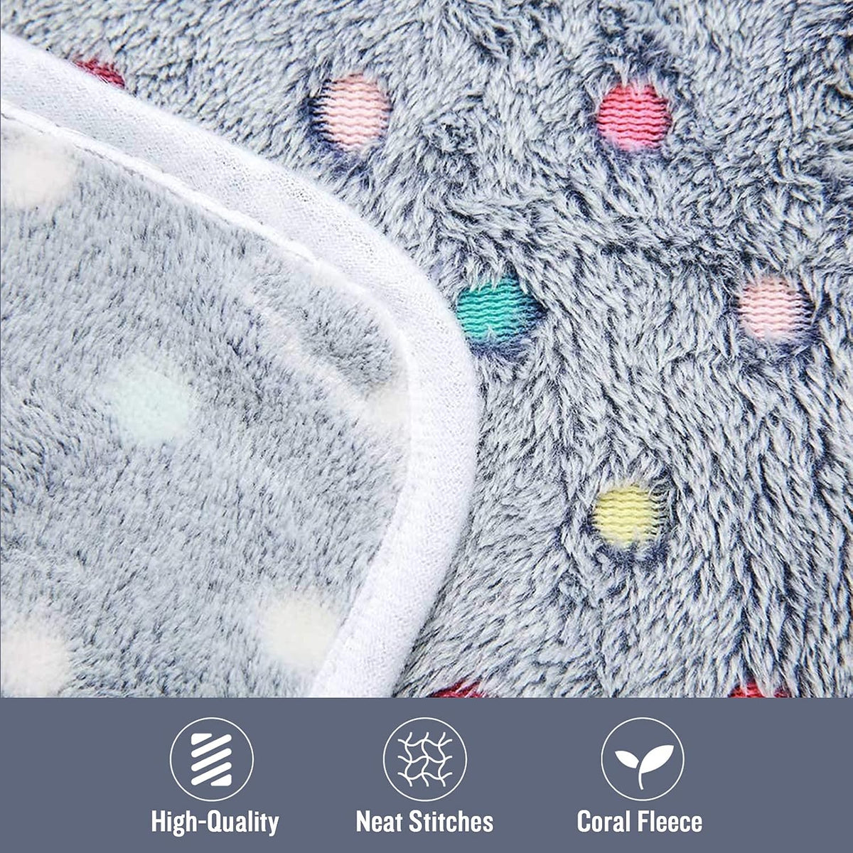 1 Pack 3 Blankets Super Soft Cute Dot Pattern Pet Blanket Flannel Throw for Dog Puppy Cat Blue/Purple/Grey Medium