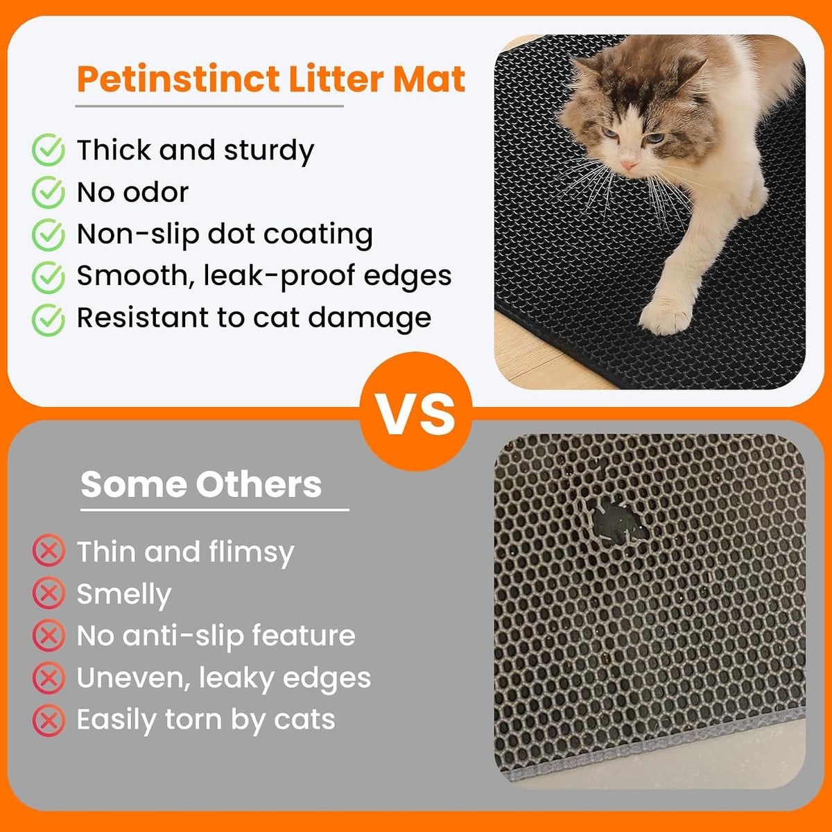 Extra Large Cat Litter Mat, Double Layer Honeycomb Design | 30x22”, Reduces Litter Tracking, Easy to Clean, Waterproof, Non-Slip, Soft on Paws, Scratch Resistant, Black, XL