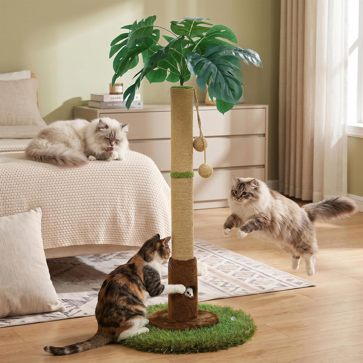 Woochpet 35" inch Cat Scratching Post,sisal cat Scratcher Tree with Leaves